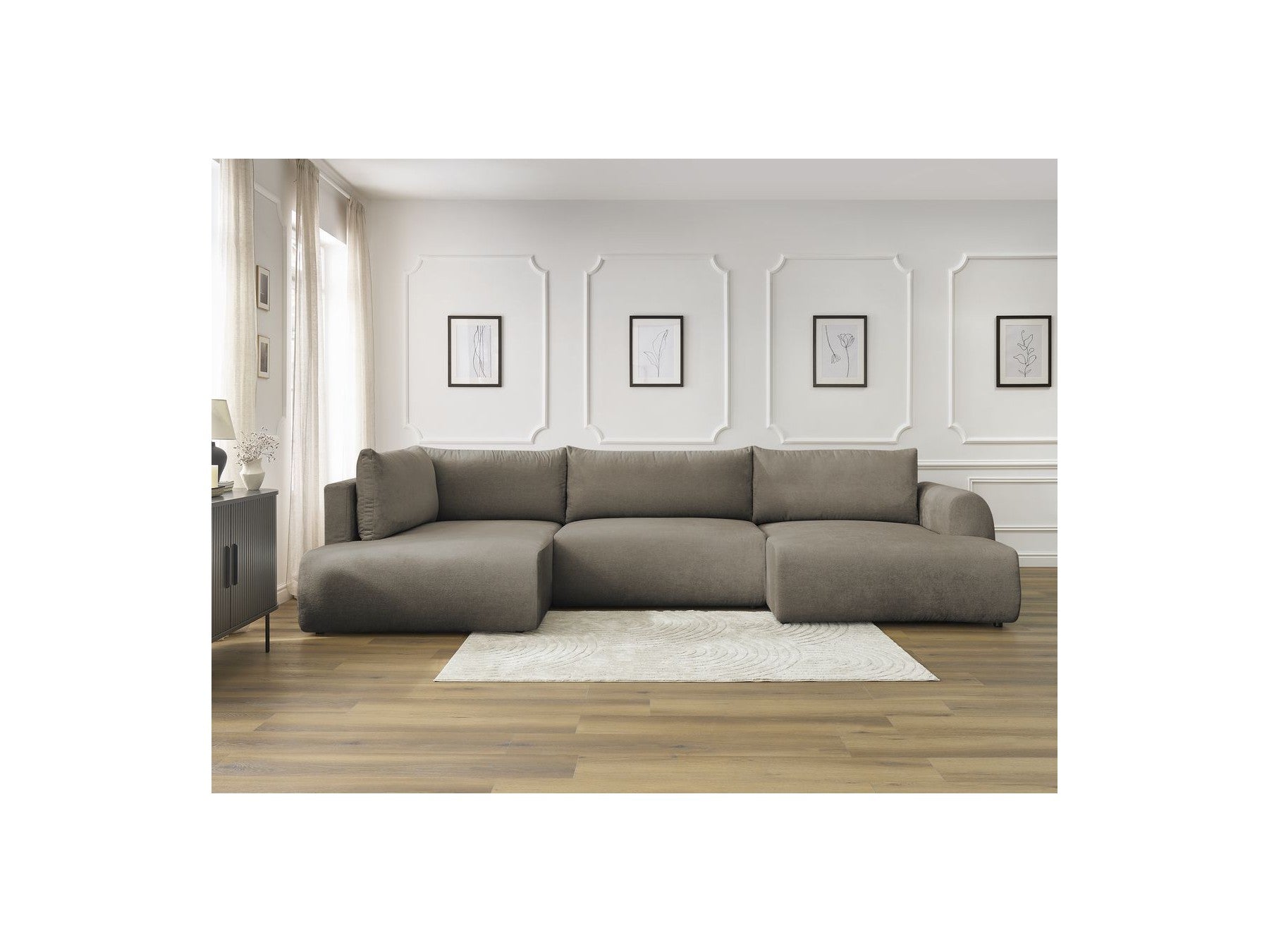 Panoramic Convertible Sofa with Storage - Lucien - Smooth Fabric - Right-Hand Corner