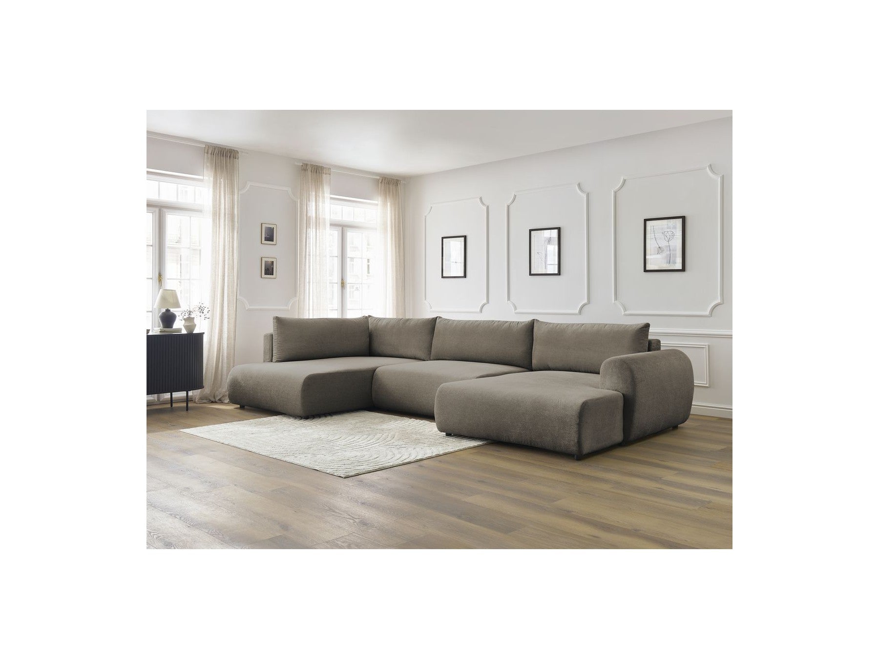 Panoramic Convertible Sofa with Storage - Lucien - Smooth Fabric - Right-Hand Corner