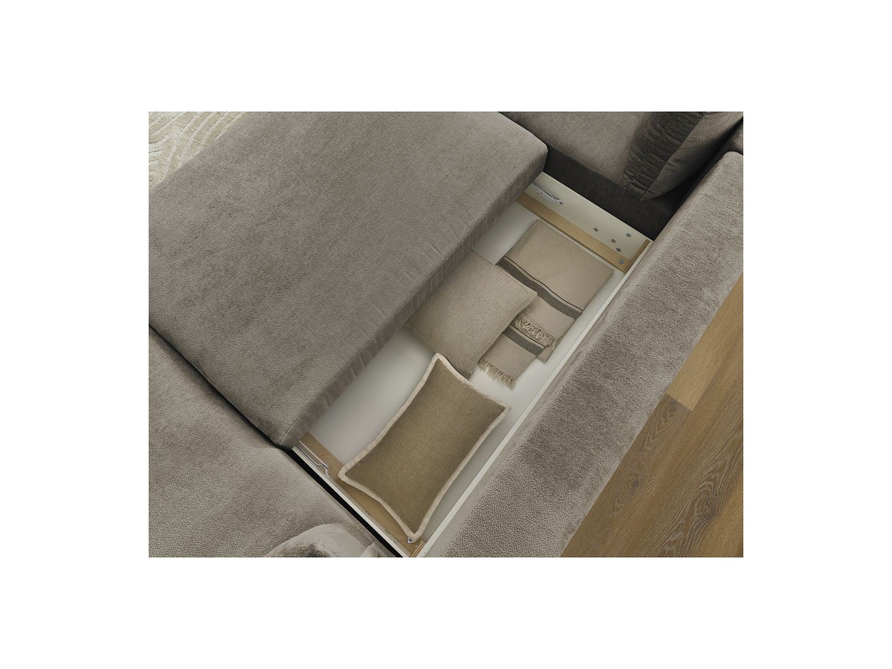 Panoramic Convertible Sofa with Storage - Lucien - Smooth Fabric - Right-Hand Corner