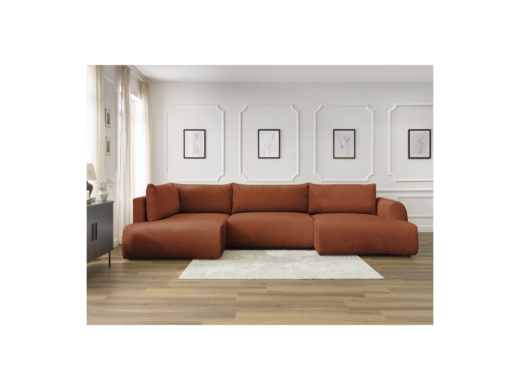 Panoramic Convertible Sofa with Storage - Lucien - Smooth Fabric - Right-Hand Corner