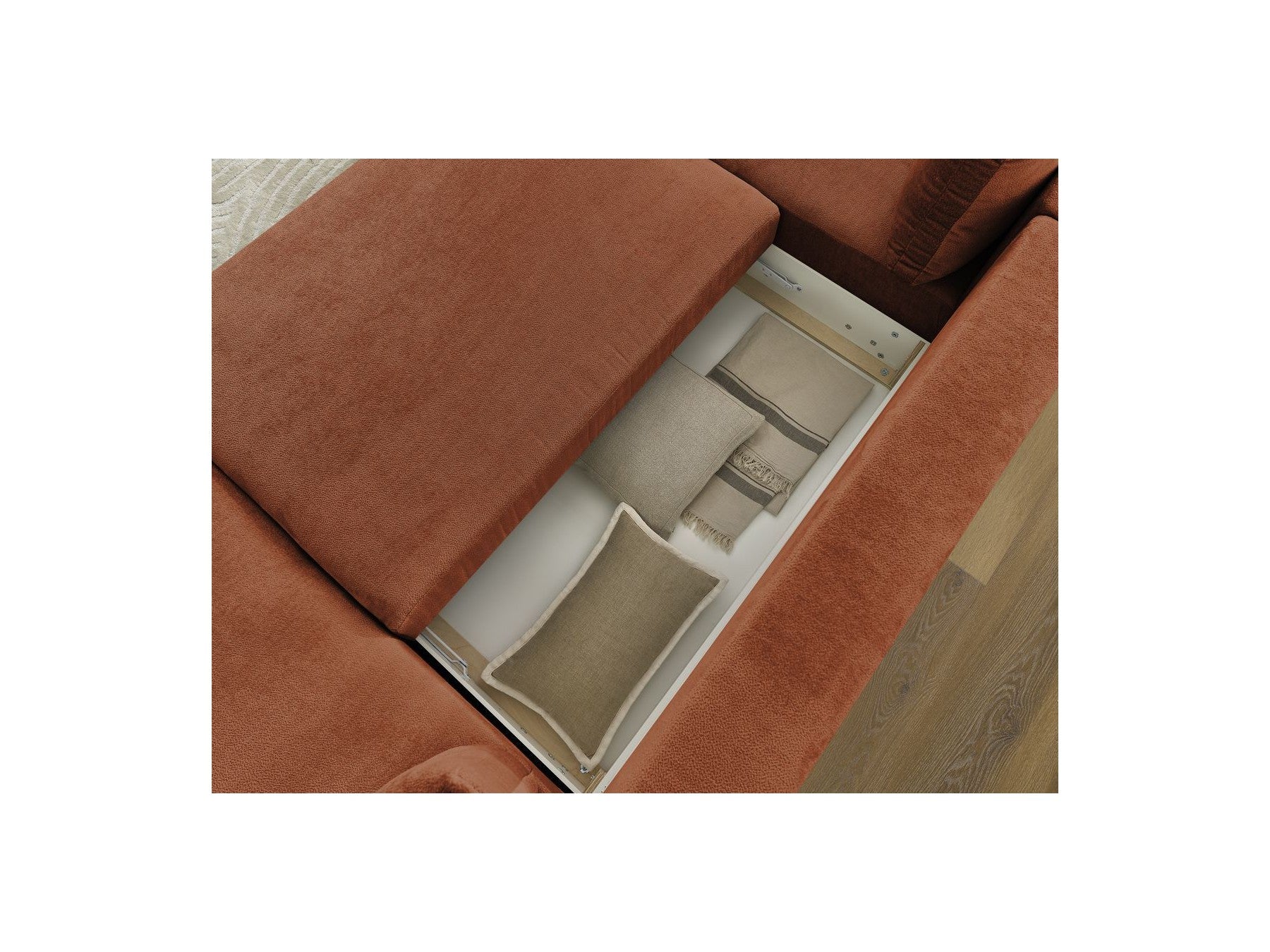 Panoramic Convertible Sofa with Storage - Lucien - Smooth Fabric - Right-Hand Corner