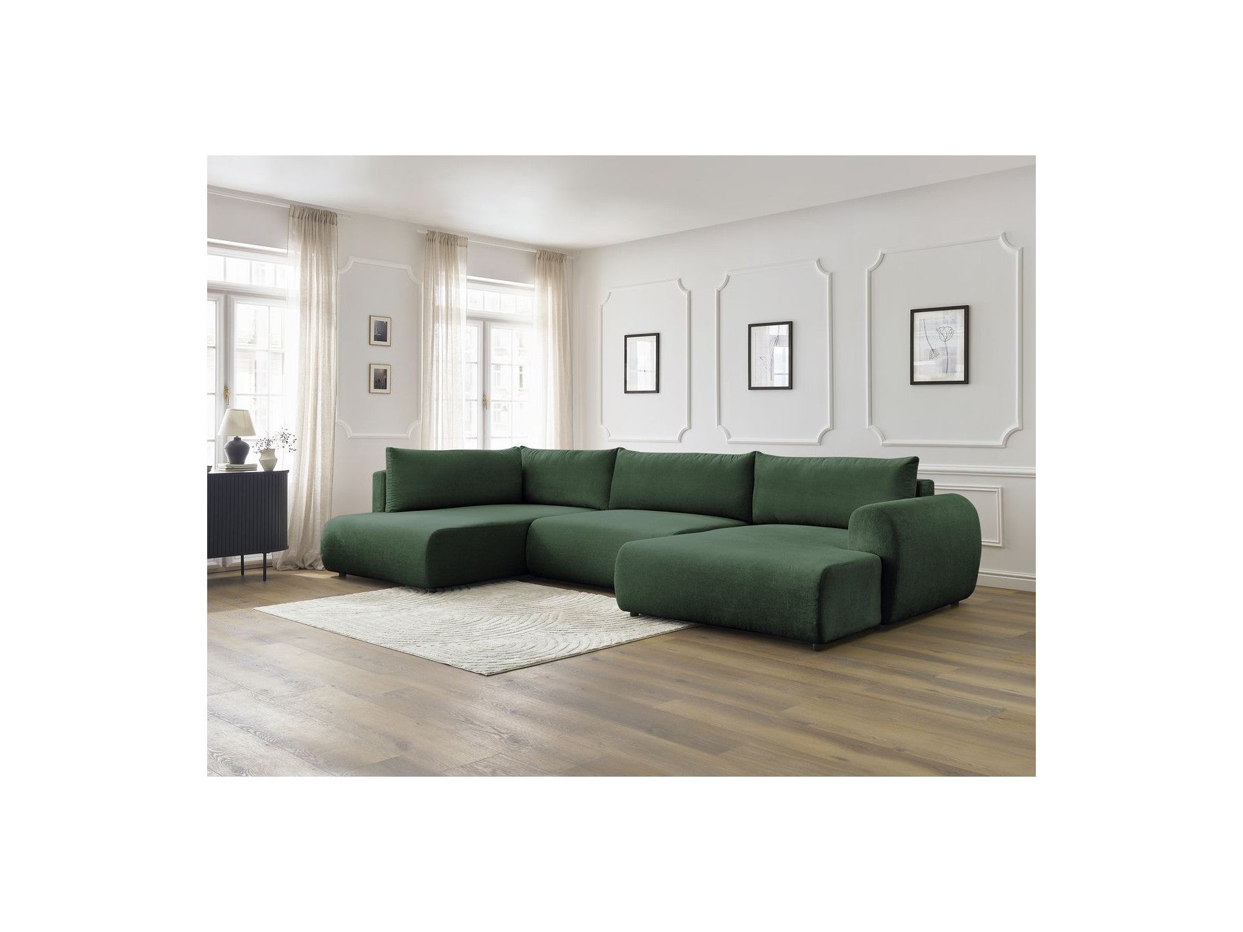Panoramic Convertible Sofa with Storage - Lucien - Smooth Fabric - Right-Hand Corner