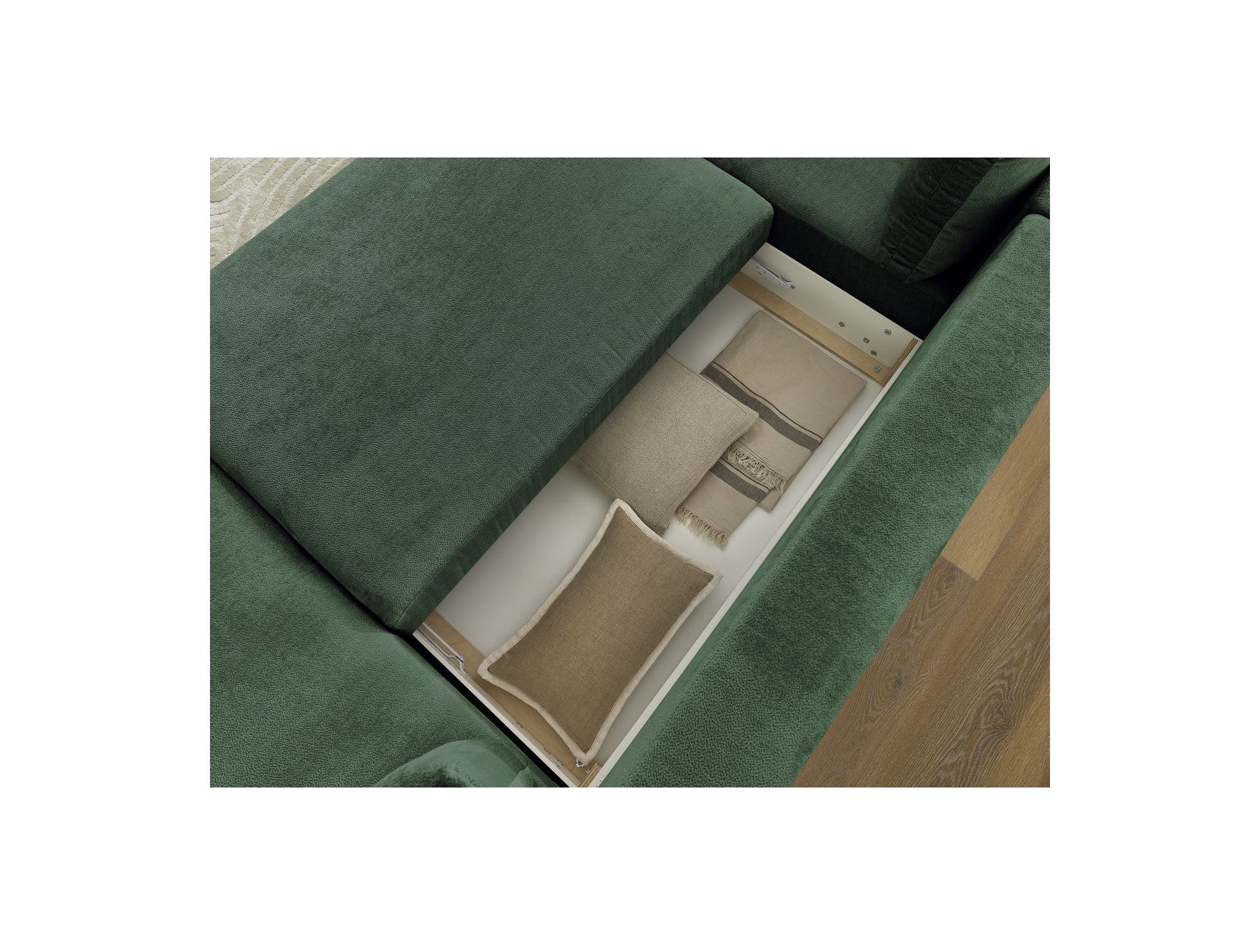 Panoramic Convertible Sofa with Storage - Lucien - Smooth Fabric - Right-Hand Corner