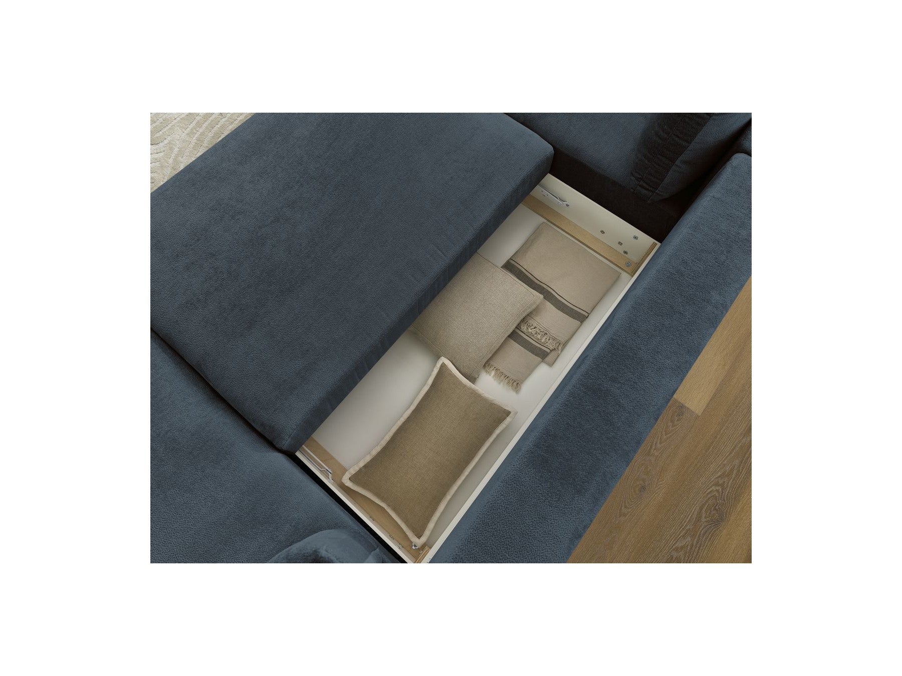 Panoramic Convertible Sofa with Storage - Lucien - Smooth Fabric - Right-Hand Corner