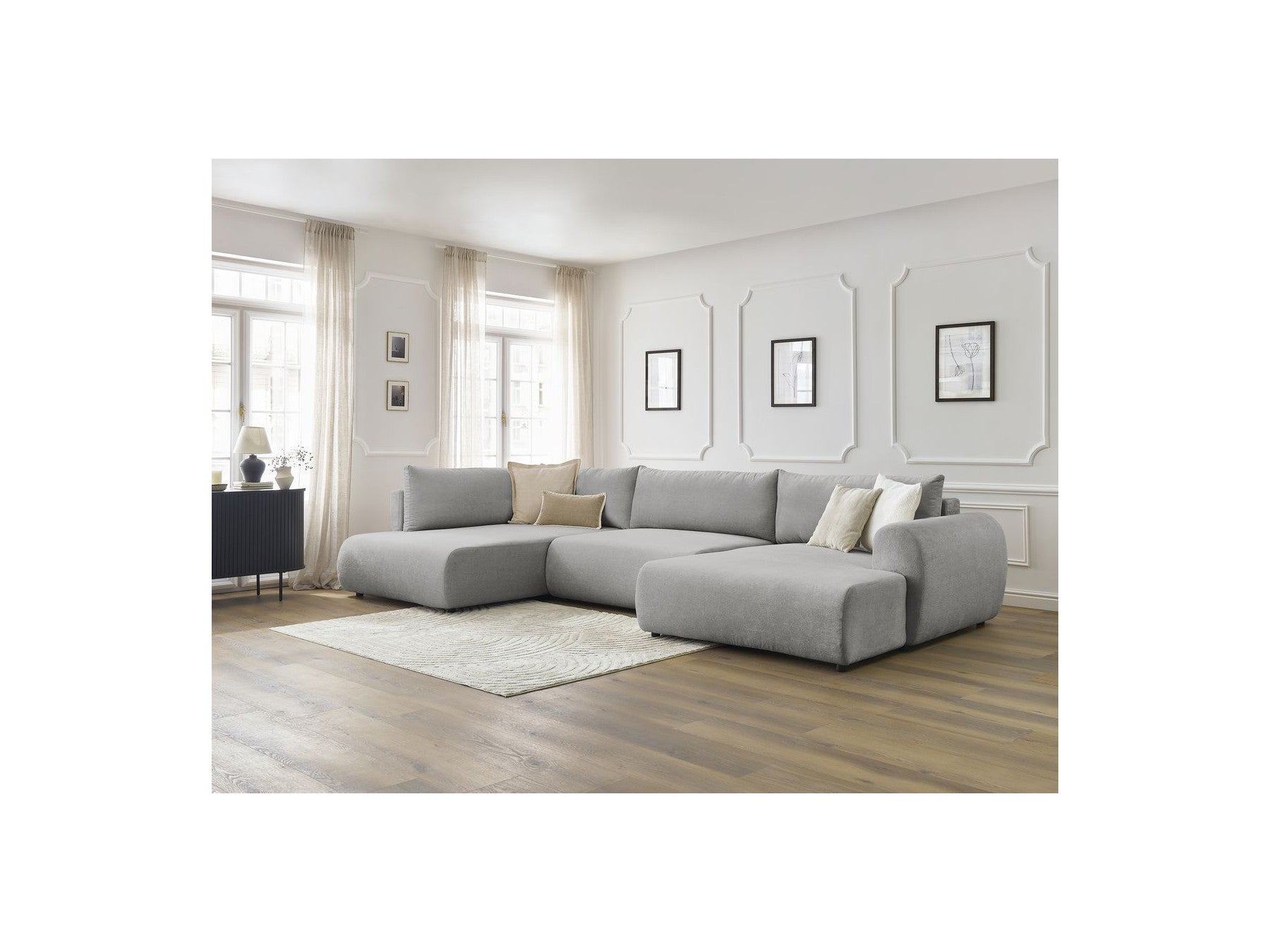 Panoramic Convertible Sofa with Storage - Lucien - Smooth Fabric - Right-Hand Corner