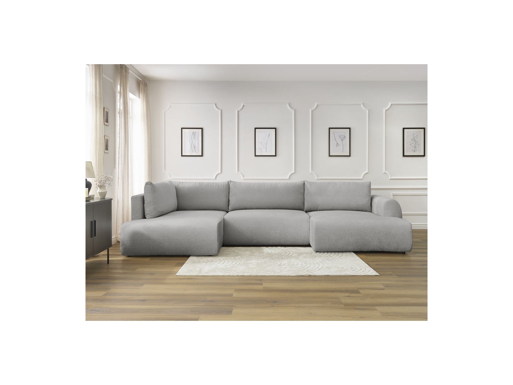 Panoramic Convertible Sofa with Storage - Lucien - Smooth Fabric - Right-Hand Corner