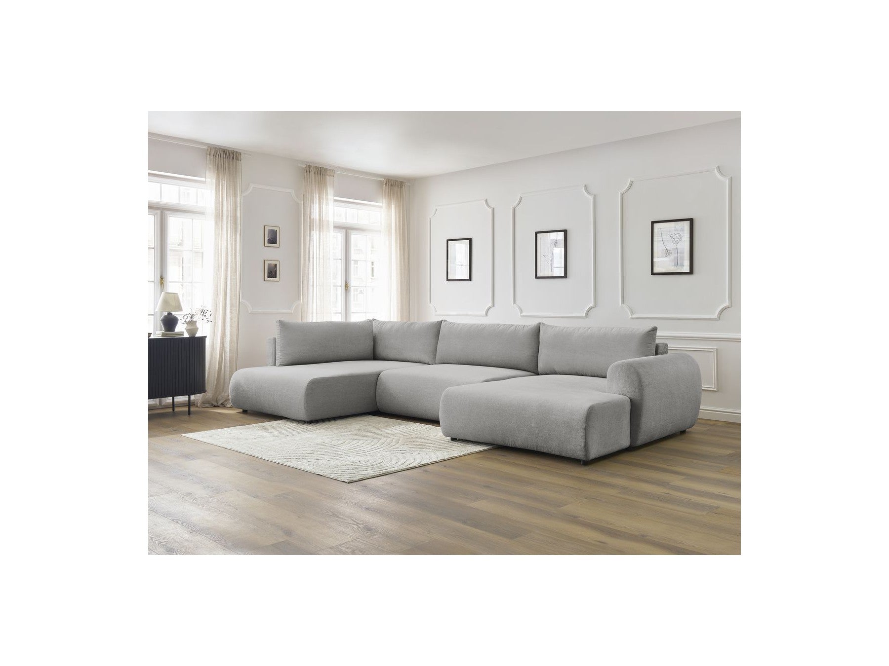 Panoramic Convertible Sofa with Storage - Lucien - Smooth Fabric - Right-Hand Corner
