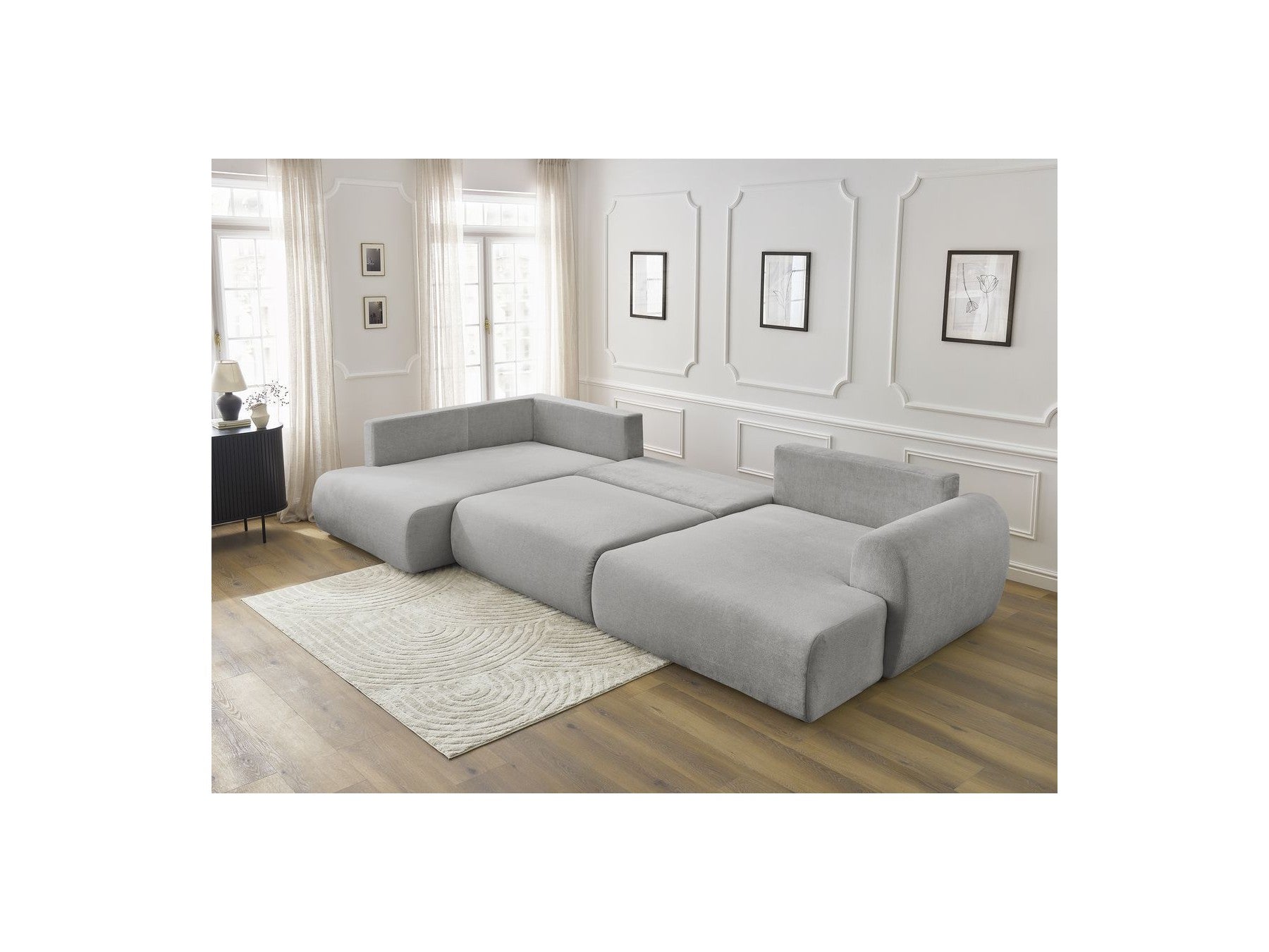 Panoramic Convertible Sofa with Storage - Lucien - Smooth Fabric - Right-Hand Corner
