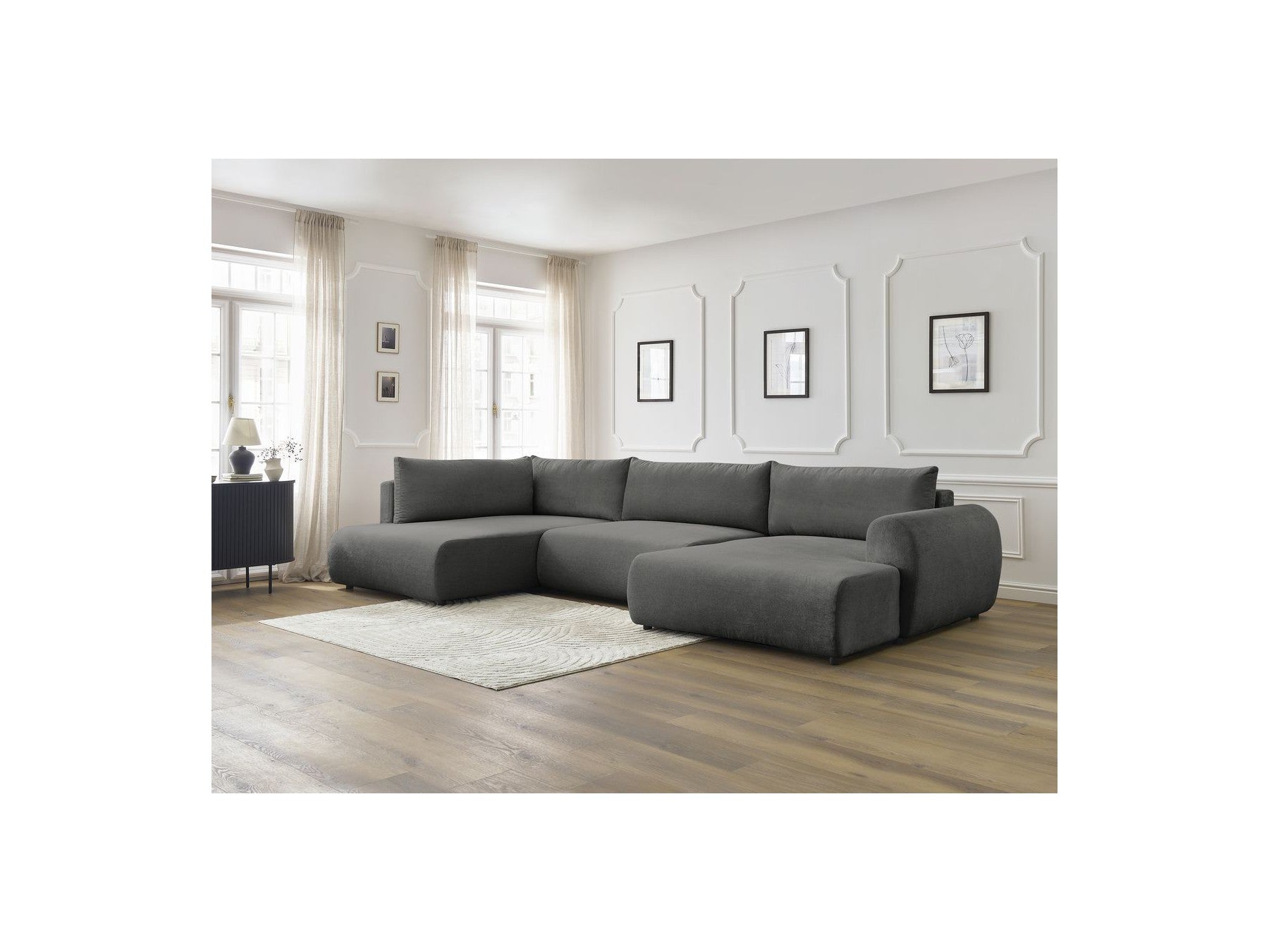 Panoramic Convertible Sofa with Storage - Lucien - Smooth Fabric - Right-Hand Corner