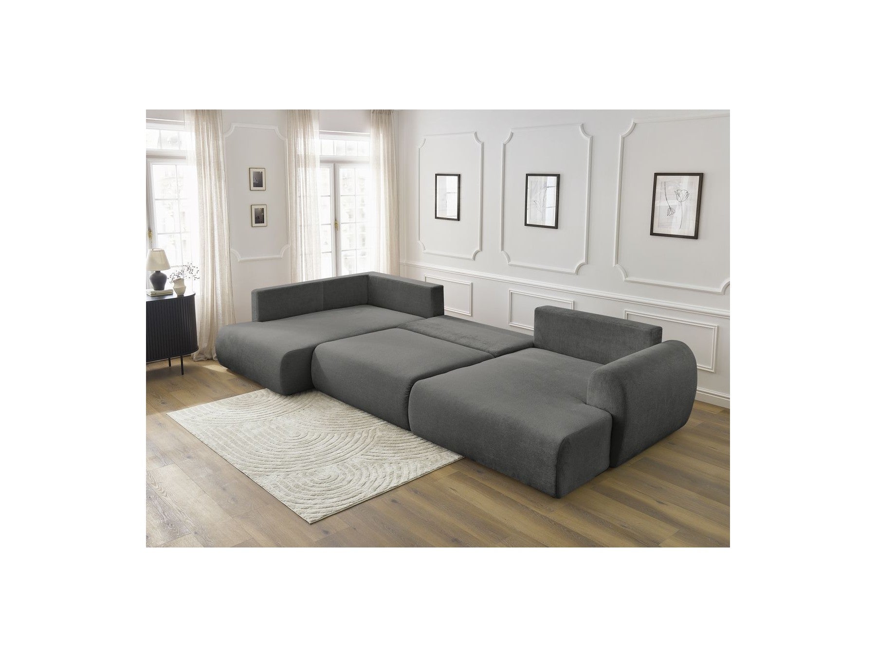 Panoramic Convertible Sofa with Storage - Lucien - Smooth Fabric - Right-Hand Corner