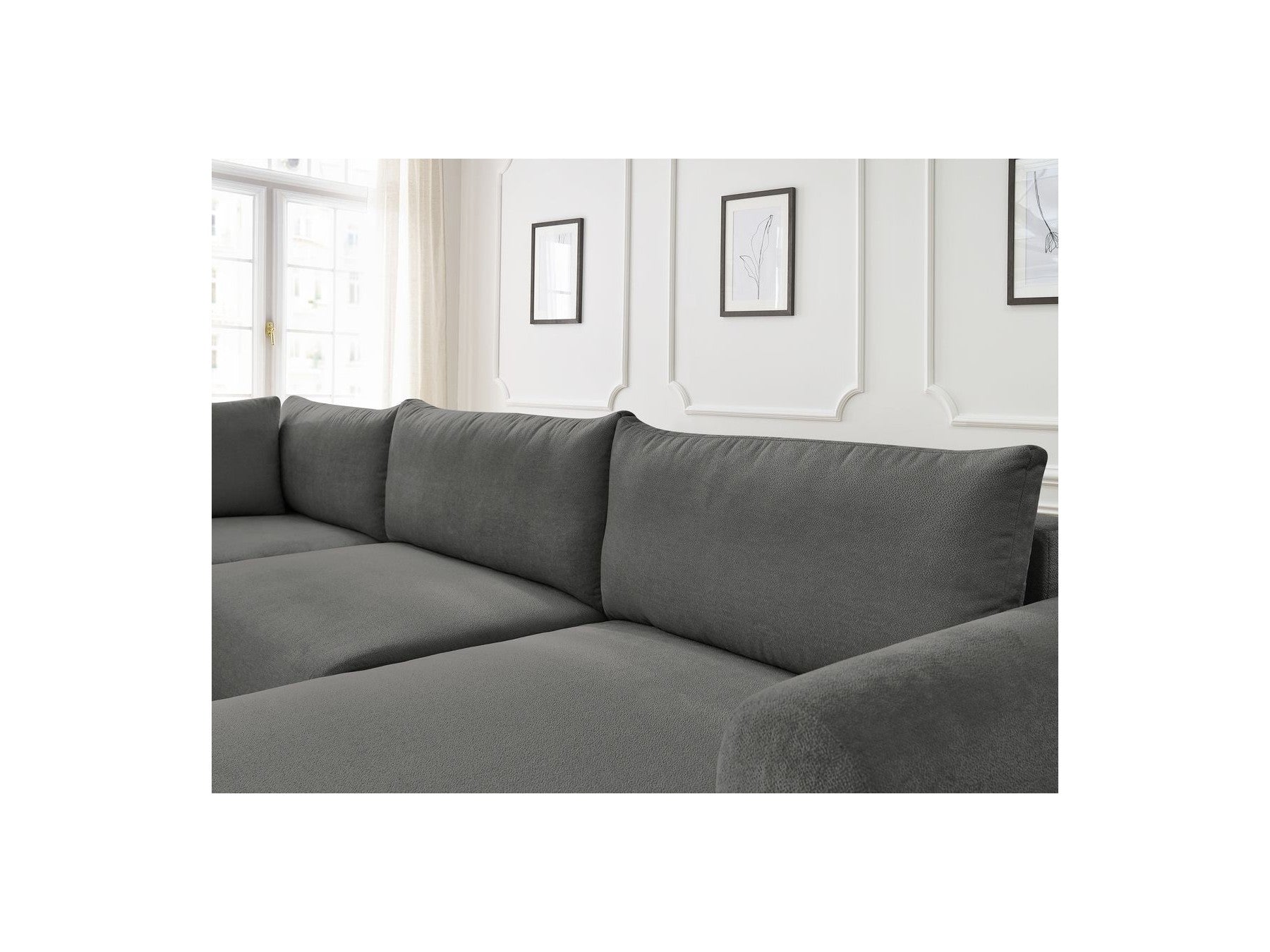 Panoramic Convertible Sofa with Storage - Lucien - Smooth Fabric - Right-Hand Corner