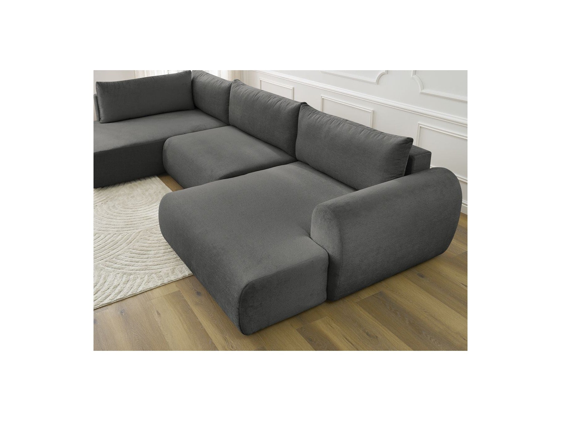 Panoramic Convertible Sofa with Storage - Lucien - Smooth Fabric - Right-Hand Corner
