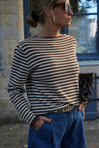Tristan Striped Thin Sweater Brown/Ecru