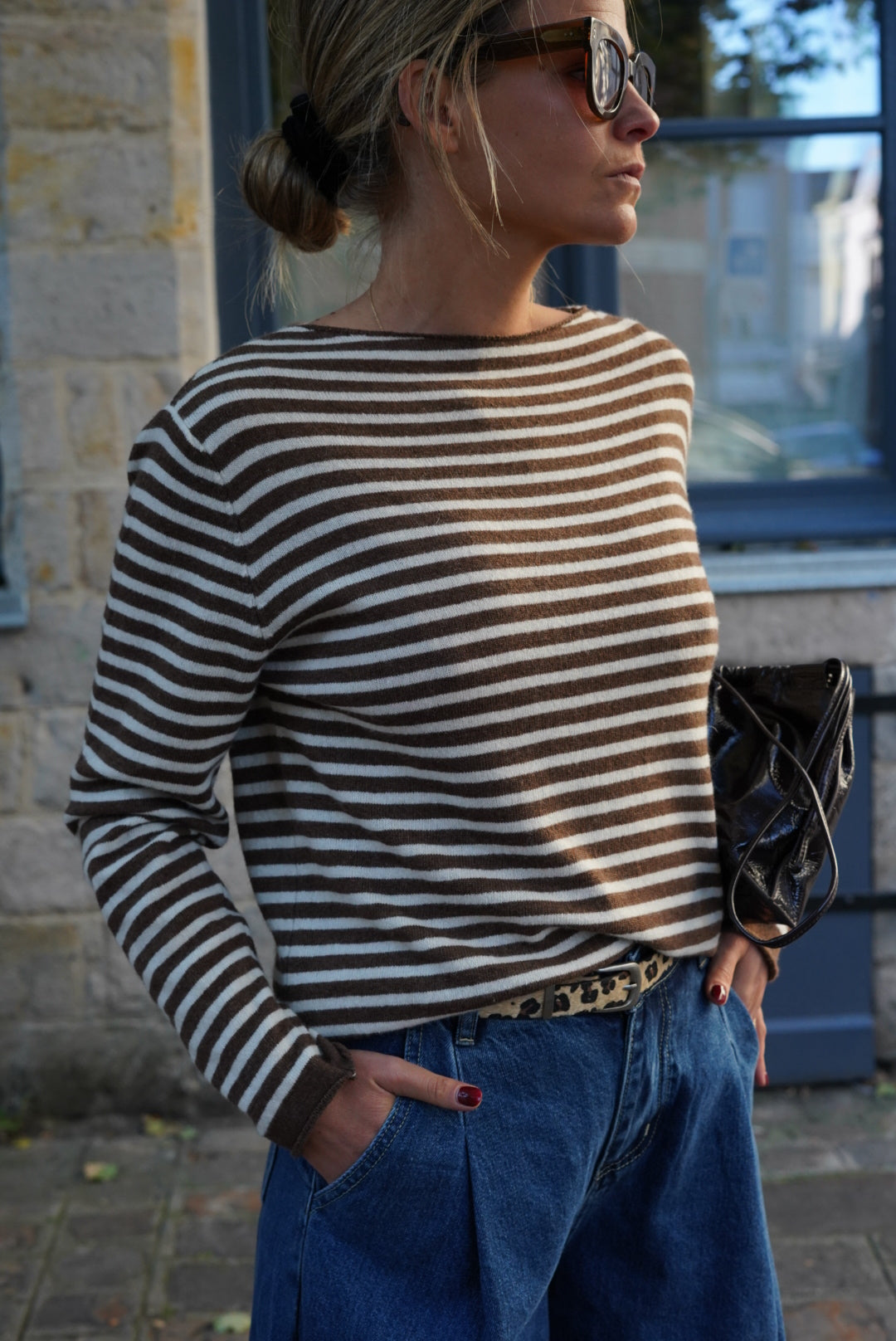 Tristan Striped Thin Sweater Brown/Ecru