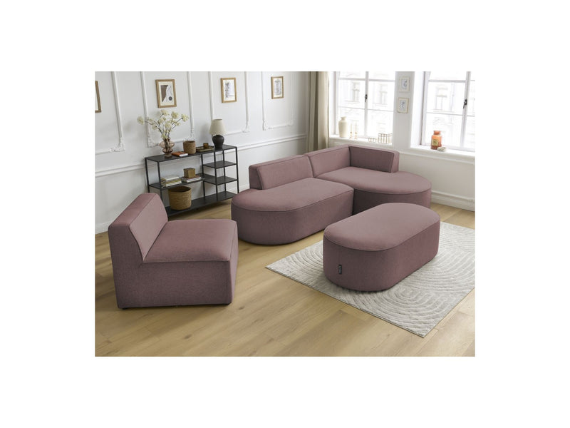 Canapé D'Angle Fixe Modulable - Rousseau - Tissu Chiné - Avec 1 Chauffeuse Et 1 Pouf - Angle Droit