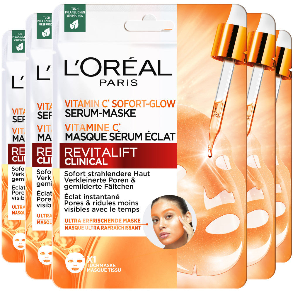 Paquete de 5 - Mascarillas en láminas - Mascarilla de suero radiante con vitamina C clínica Revitalift