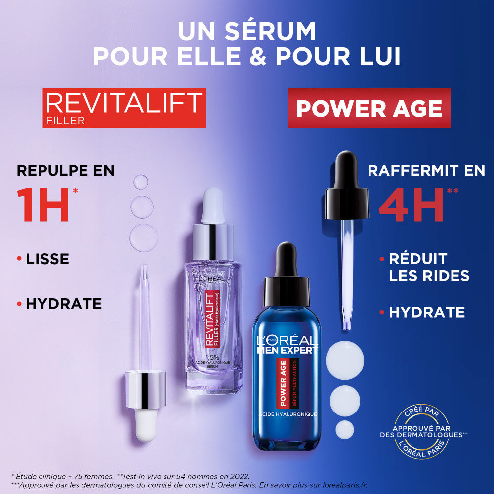 Sueros dúo: suero voluminizador Revitalift Filler y suero Power Age antienvejecimiento