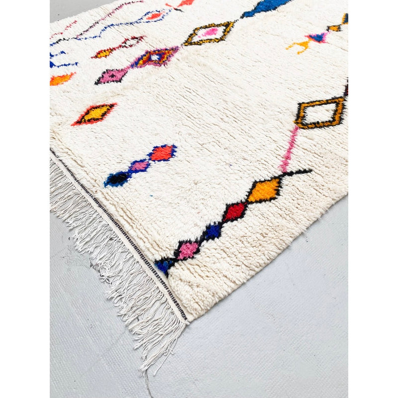 Tapis Berbère Marocain Azilal - Ecru À Motifs Colorés