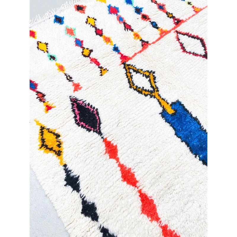 Tapis Berbère Marocain Azilal - Ecru À Motifs Colorés