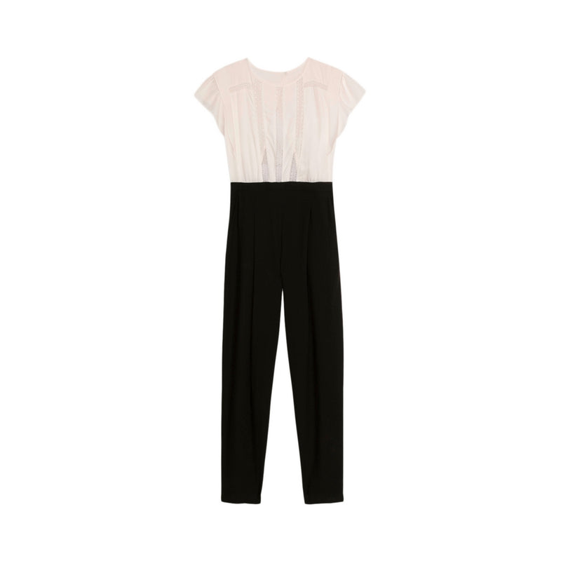 Suncoo - Bi-Material Jumpsuit - Ecru Et Noir