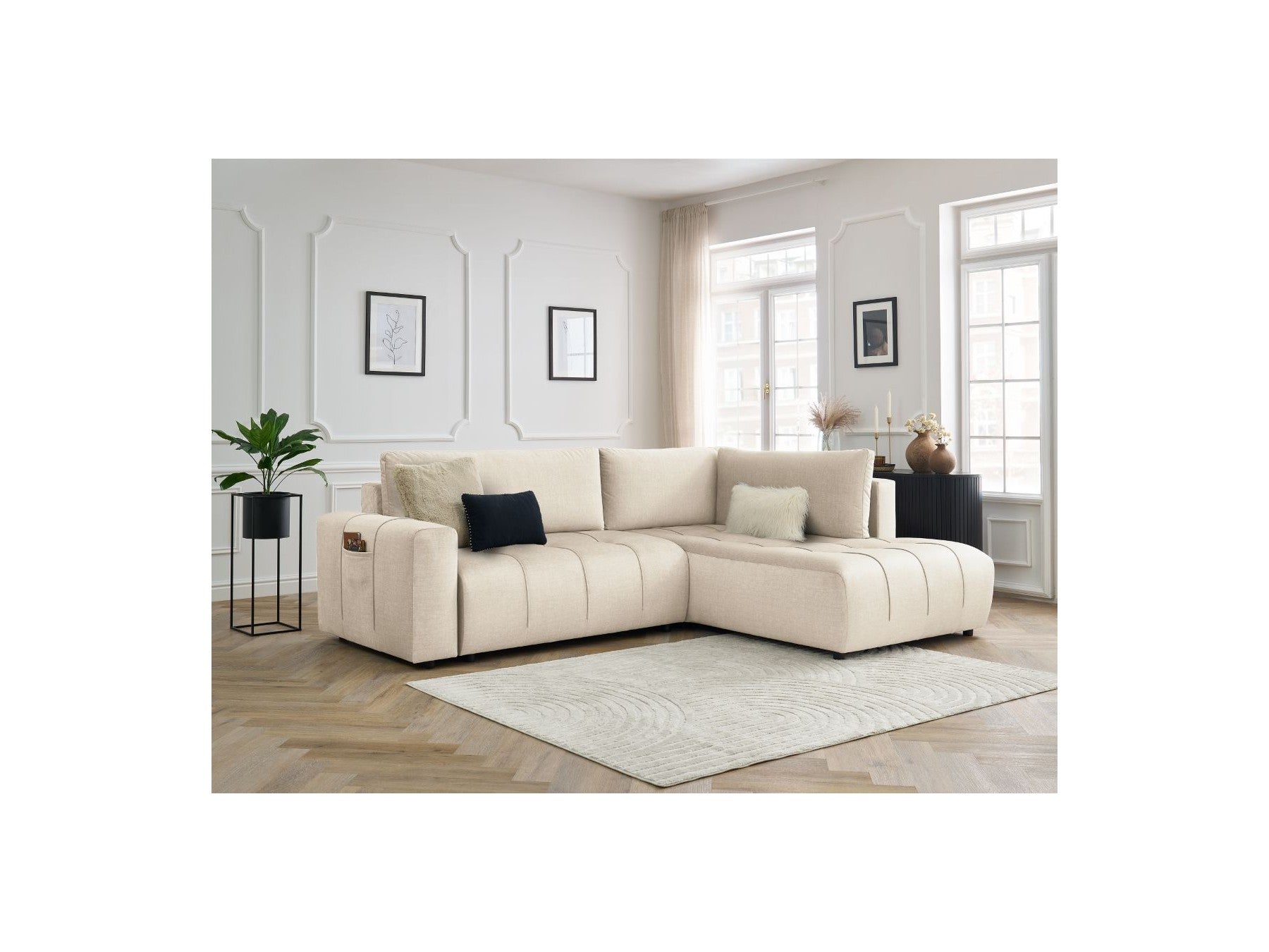Arsene - Canapé D'Angle L Convertible Coffre - Velours - Angle Droit