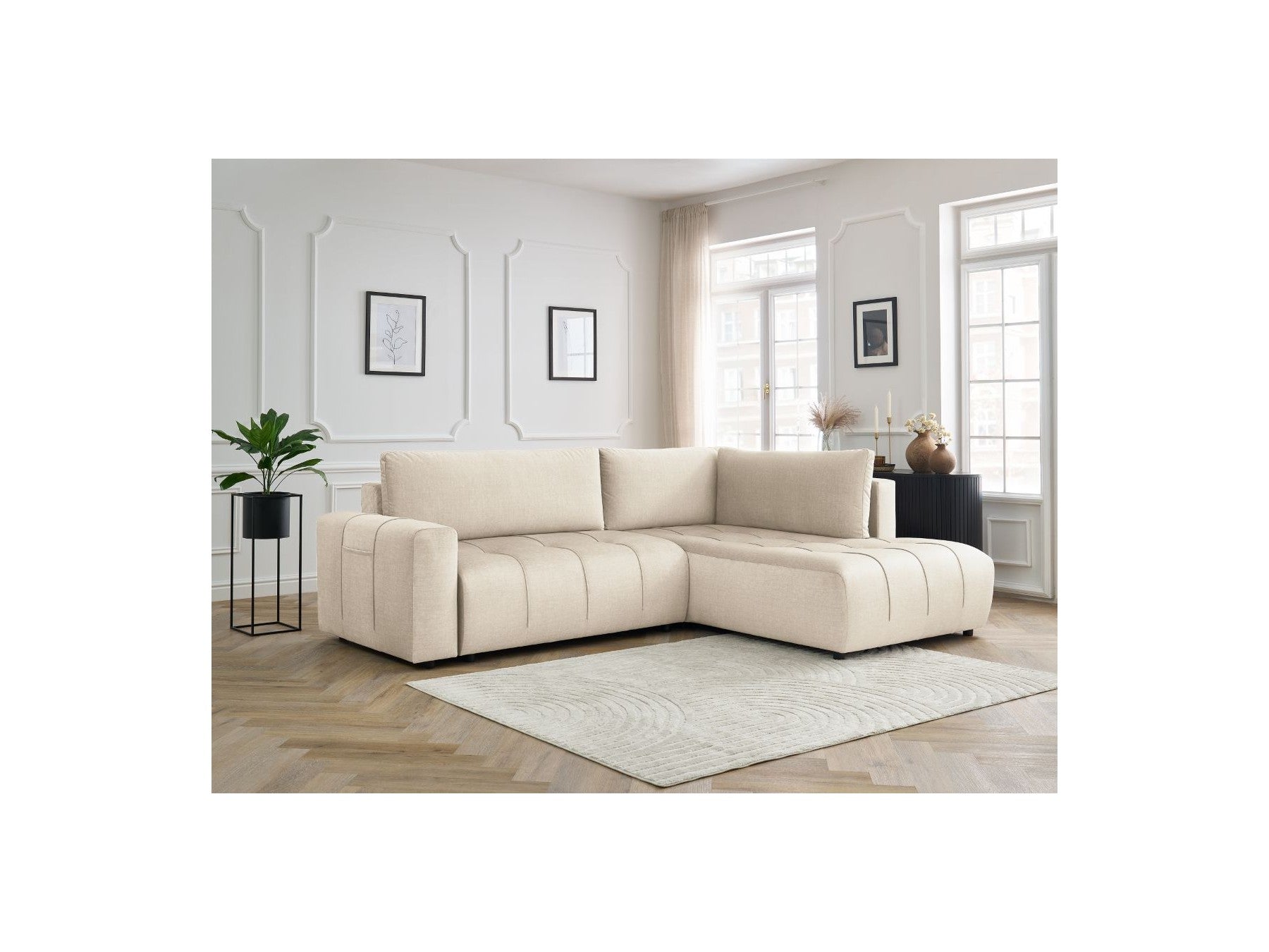 Arsene - Canapé D'Angle L Convertible Coffre - Velours - Angle Droit