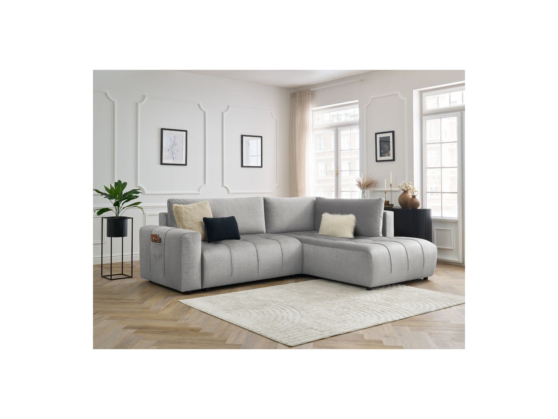 Arsene - Canapé D'Angle L Convertible Coffre - Velours - Angle Droit