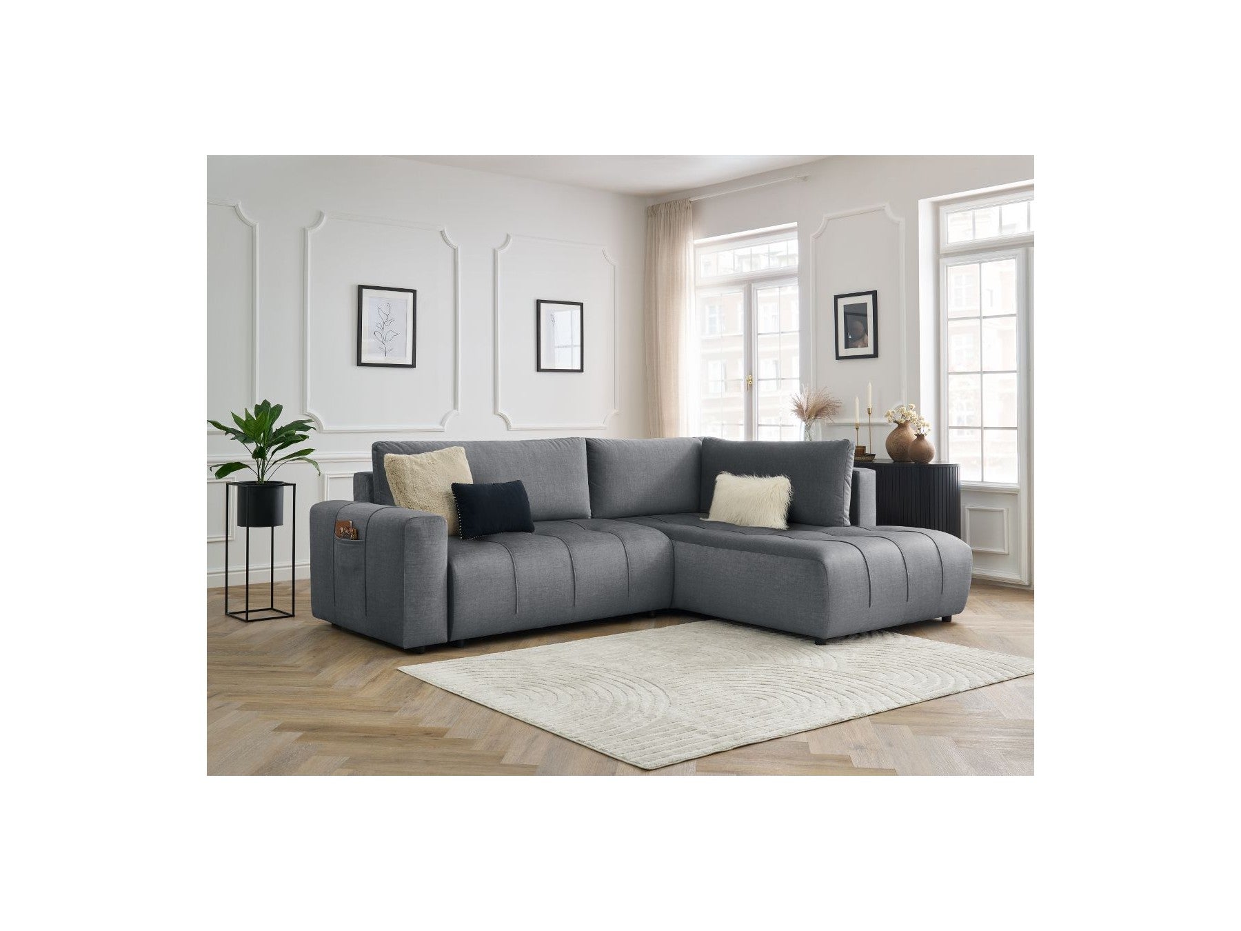 Arsene - Canapé D'Angle L Convertible Coffre - Velours - Angle Droit