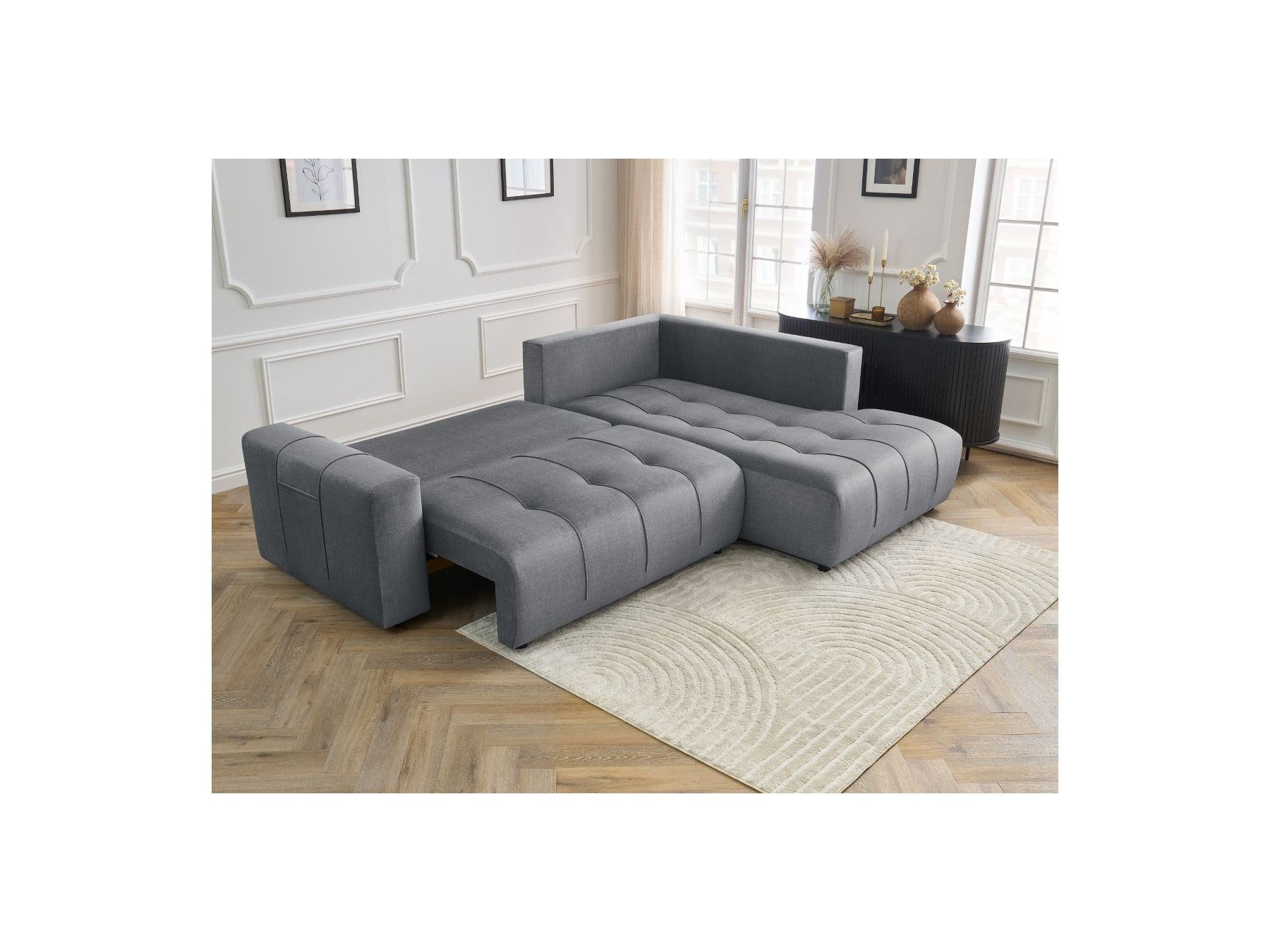 Arsene - Canapé D'Angle L Convertible Coffre - Velours - Angle Droit