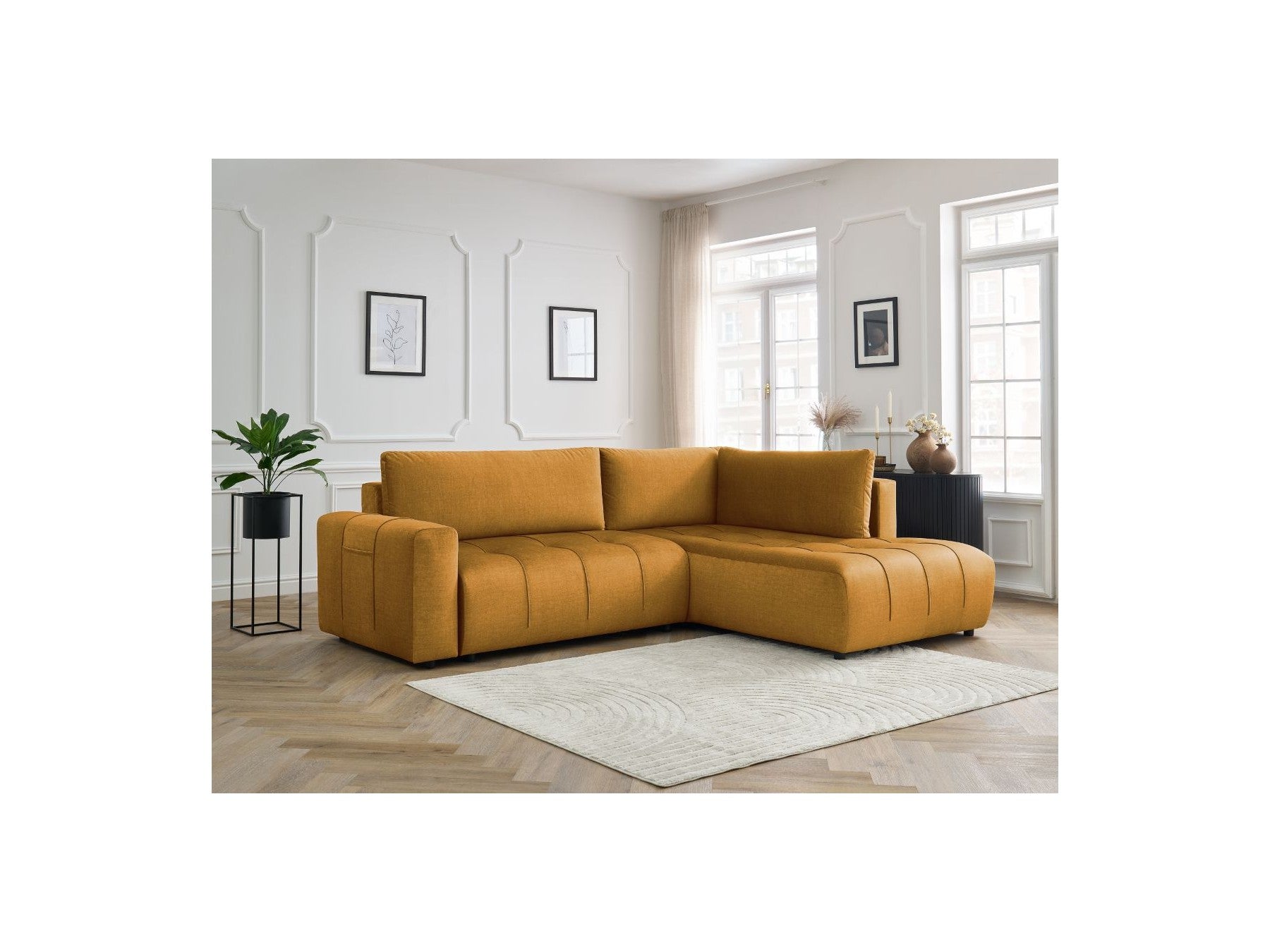 Arsene - Canapé D'Angle L Convertible Coffre - Velours - Angle Droit