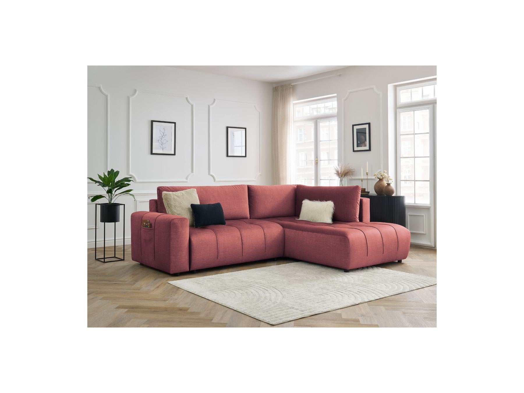 Arsene - Canapé D'Angle L Convertible Coffre - Velours - Angle Droit