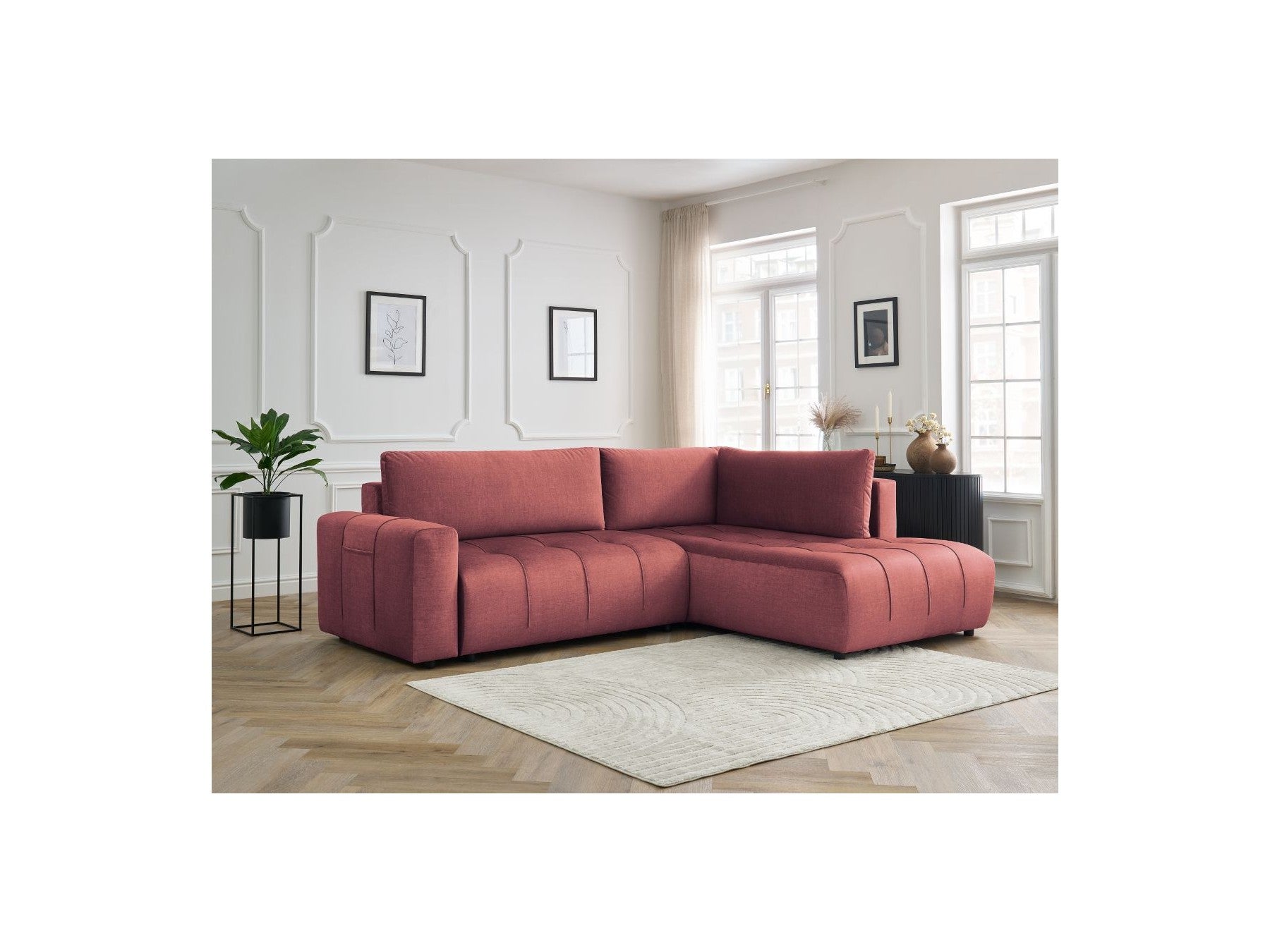 Arsene - Canapé D'Angle L Convertible Coffre - Velours - Angle Droit