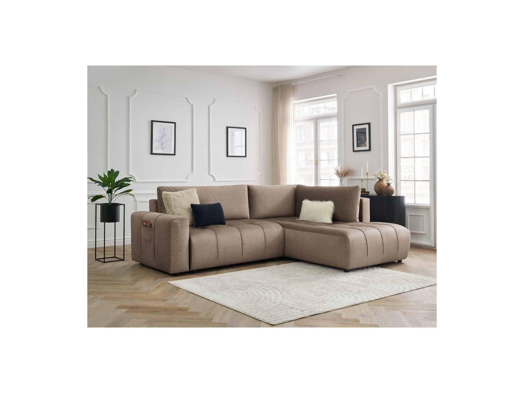 Arsene - Canapé D'Angle L Convertible Coffre - Velours - Angle Droit