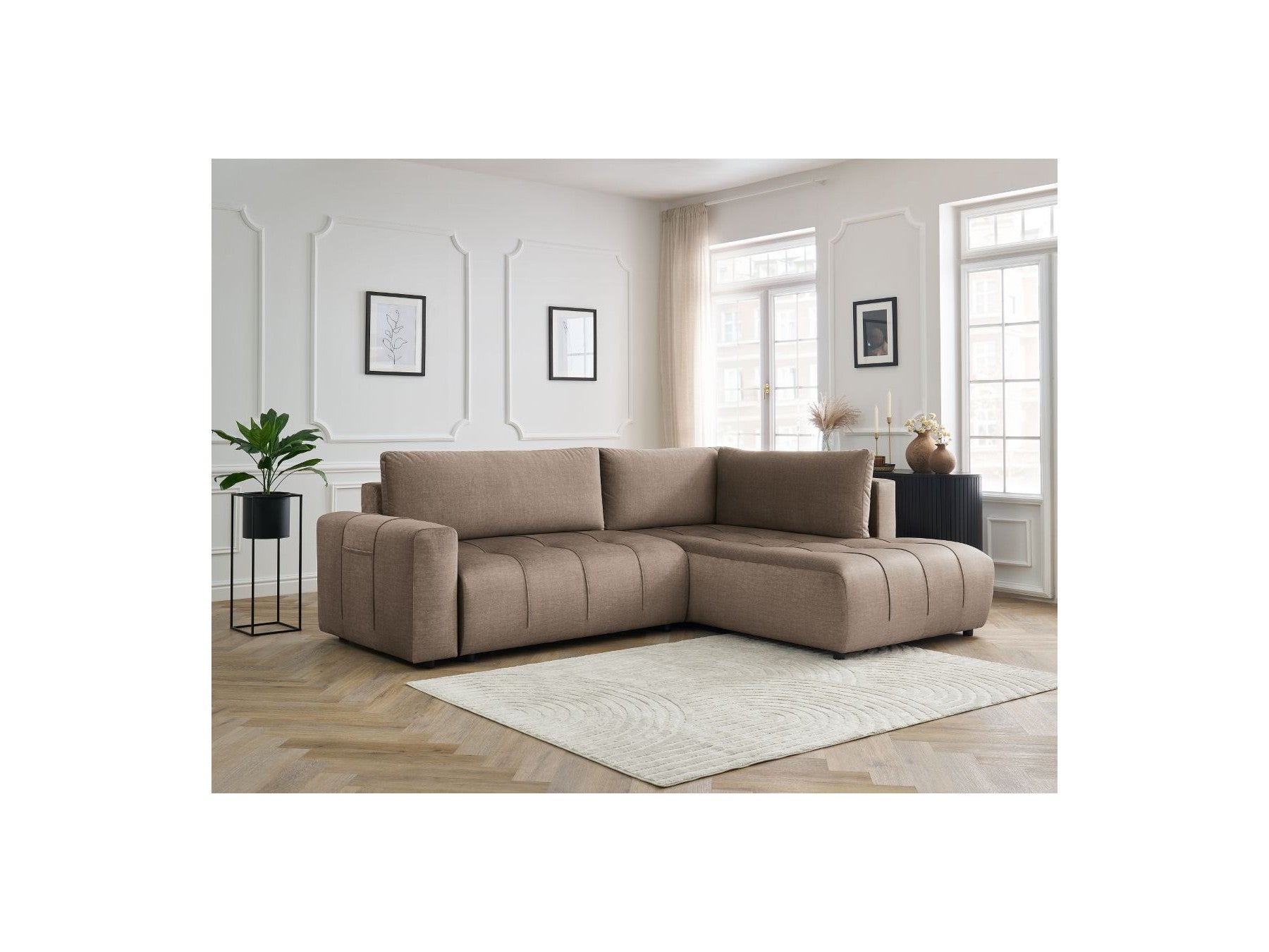 Arsene - Canapé D'Angle L Convertible Coffre - Velours - Angle Droit