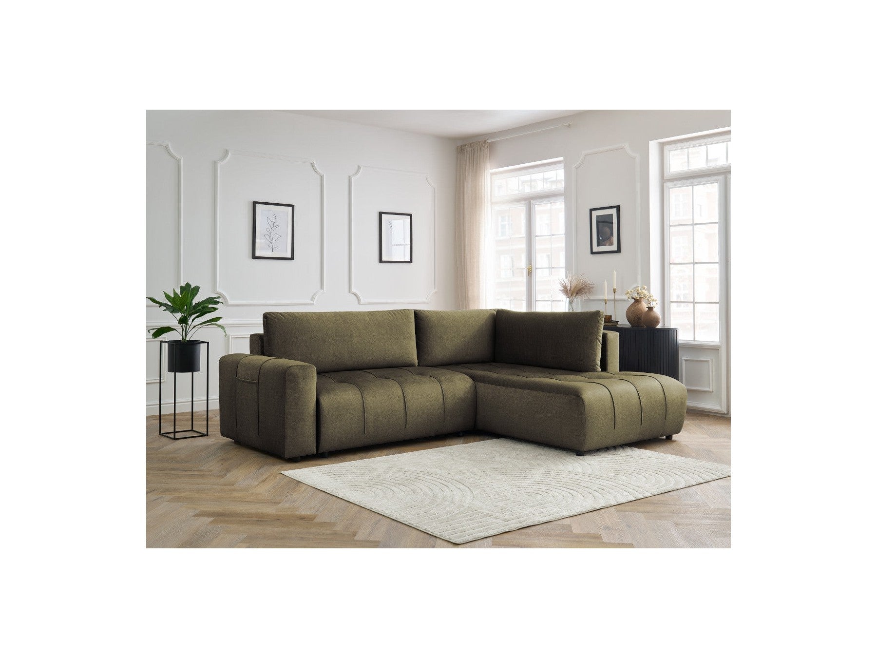 Arsene - Canapé D'Angle L Convertible Coffre - Velours - Angle Droit
