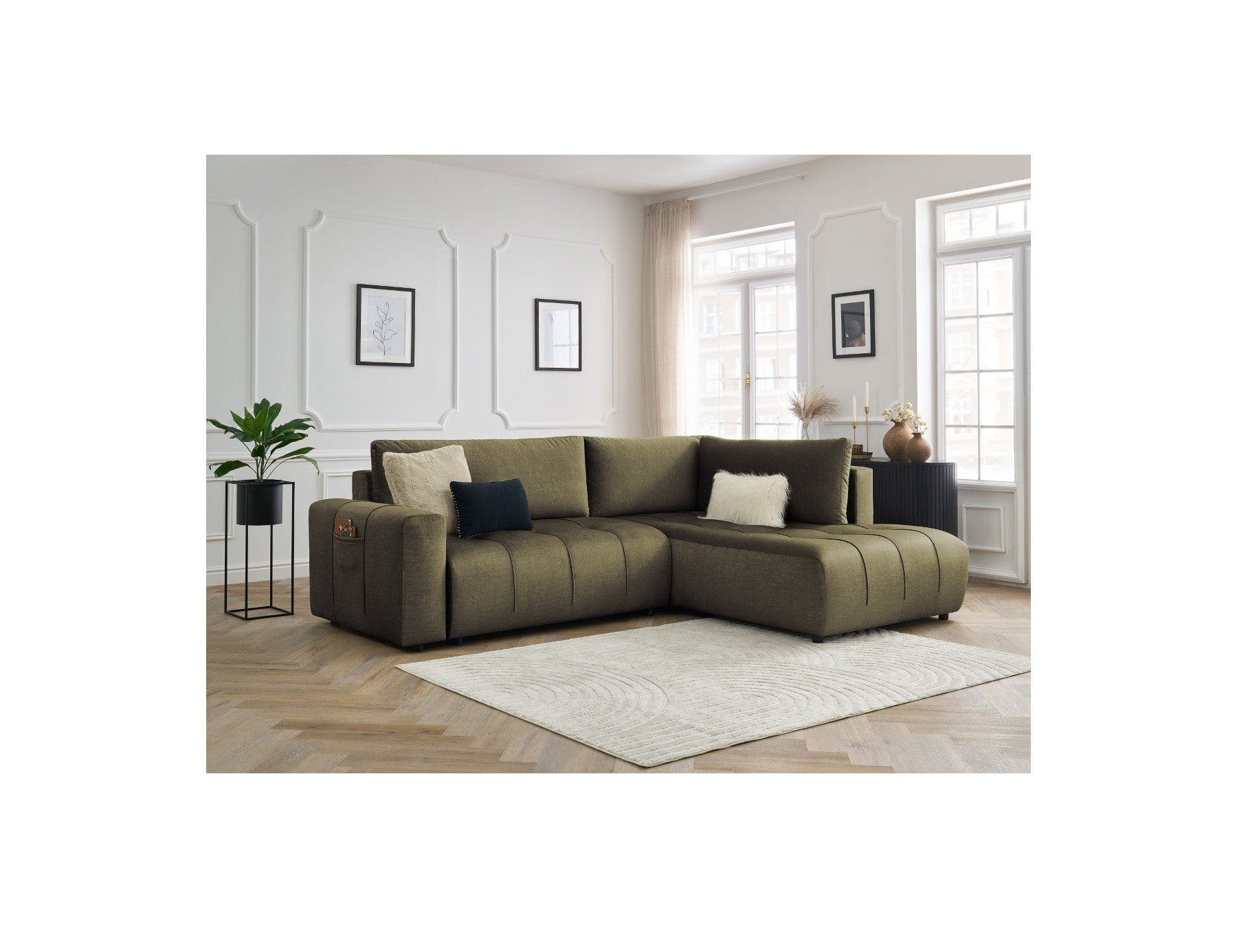 Arsene - Canapé D'Angle L Convertible Coffre - Velours - Angle Droit