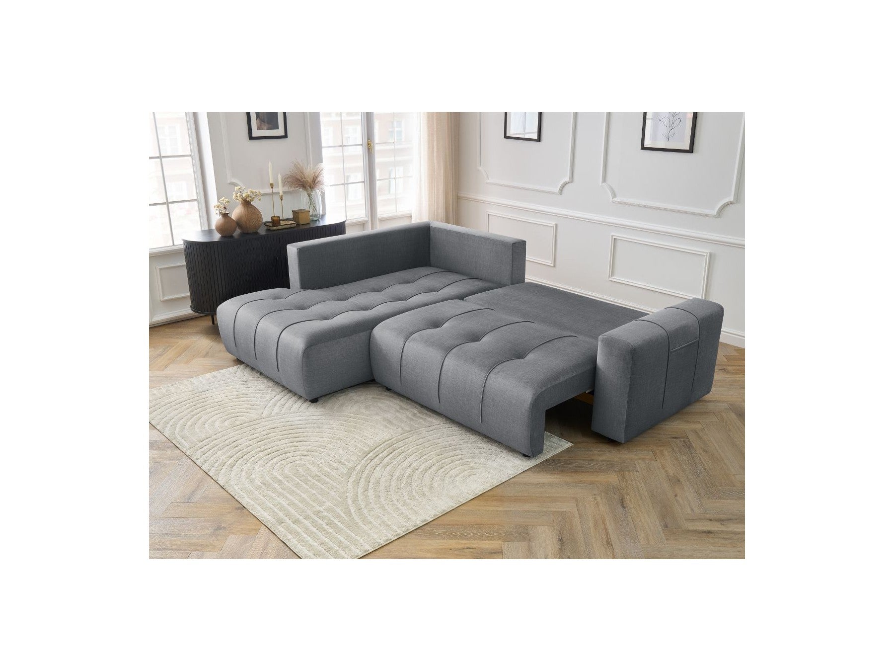 Arsene - Canapé D'Angle L Convertible Coffre - Velours - Angle Gauche