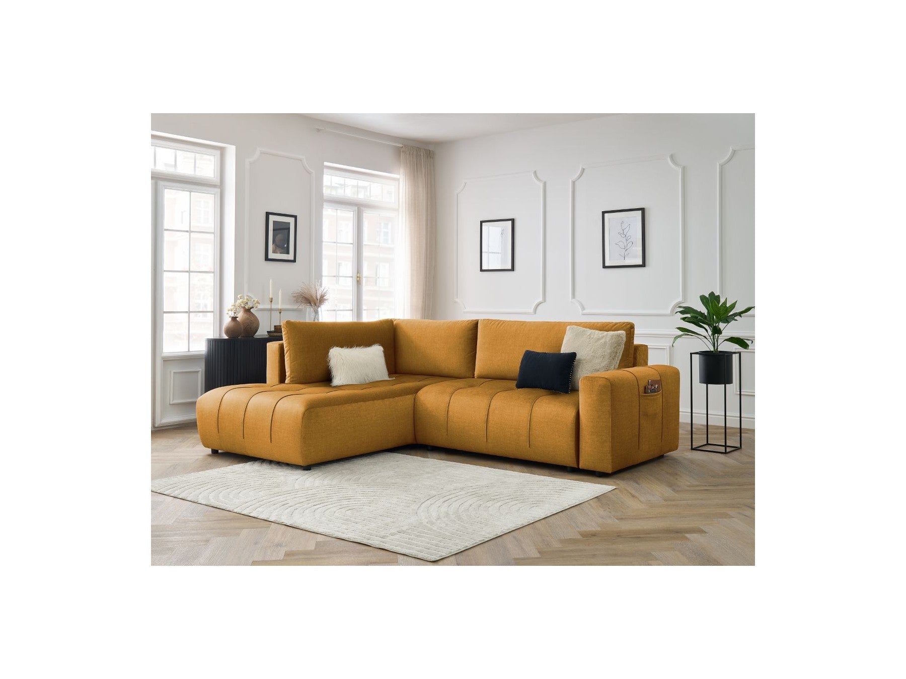 Arsene - Canapé D'Angle L Convertible Coffre - Velours - Angle Gauche