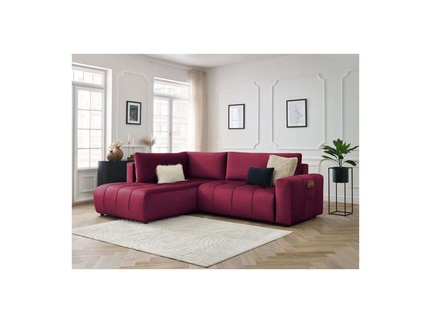 Arsene - Canapé D'Angle L Convertible Coffre - Velours - Angle Gauche