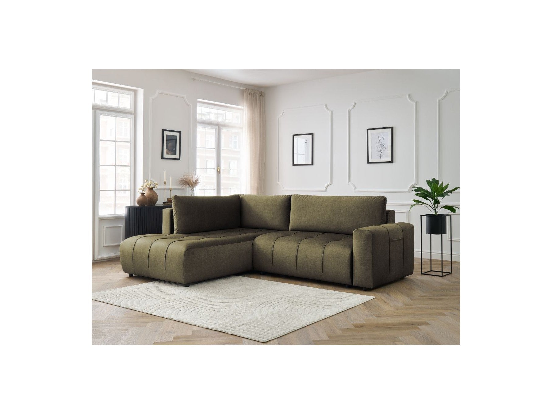 Arsene - Canapé D'Angle L Convertible Coffre - Velours - Angle Gauche