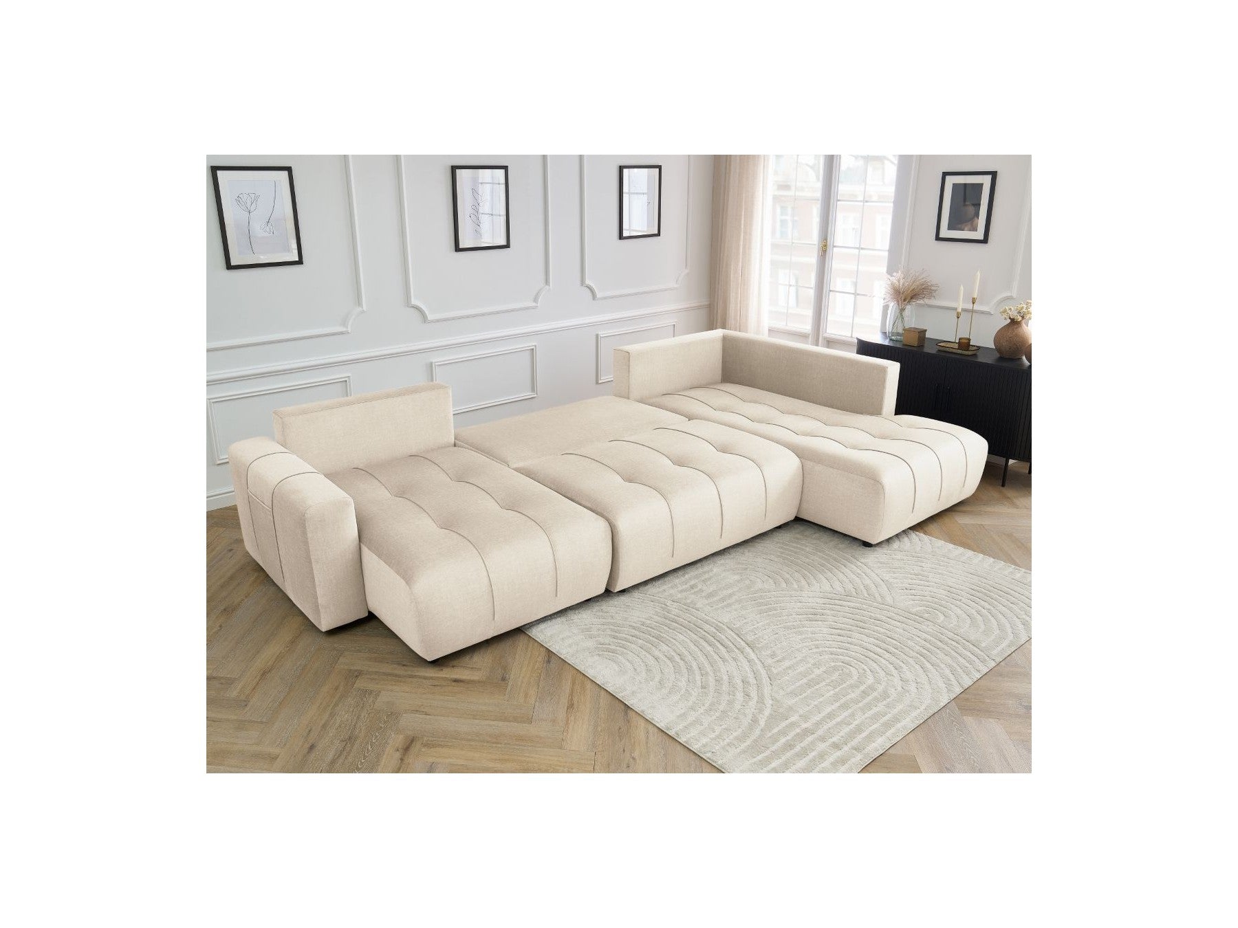 Arsene - Panoramic Sofa Bed with Storage - Velvet - Left-hand Corner