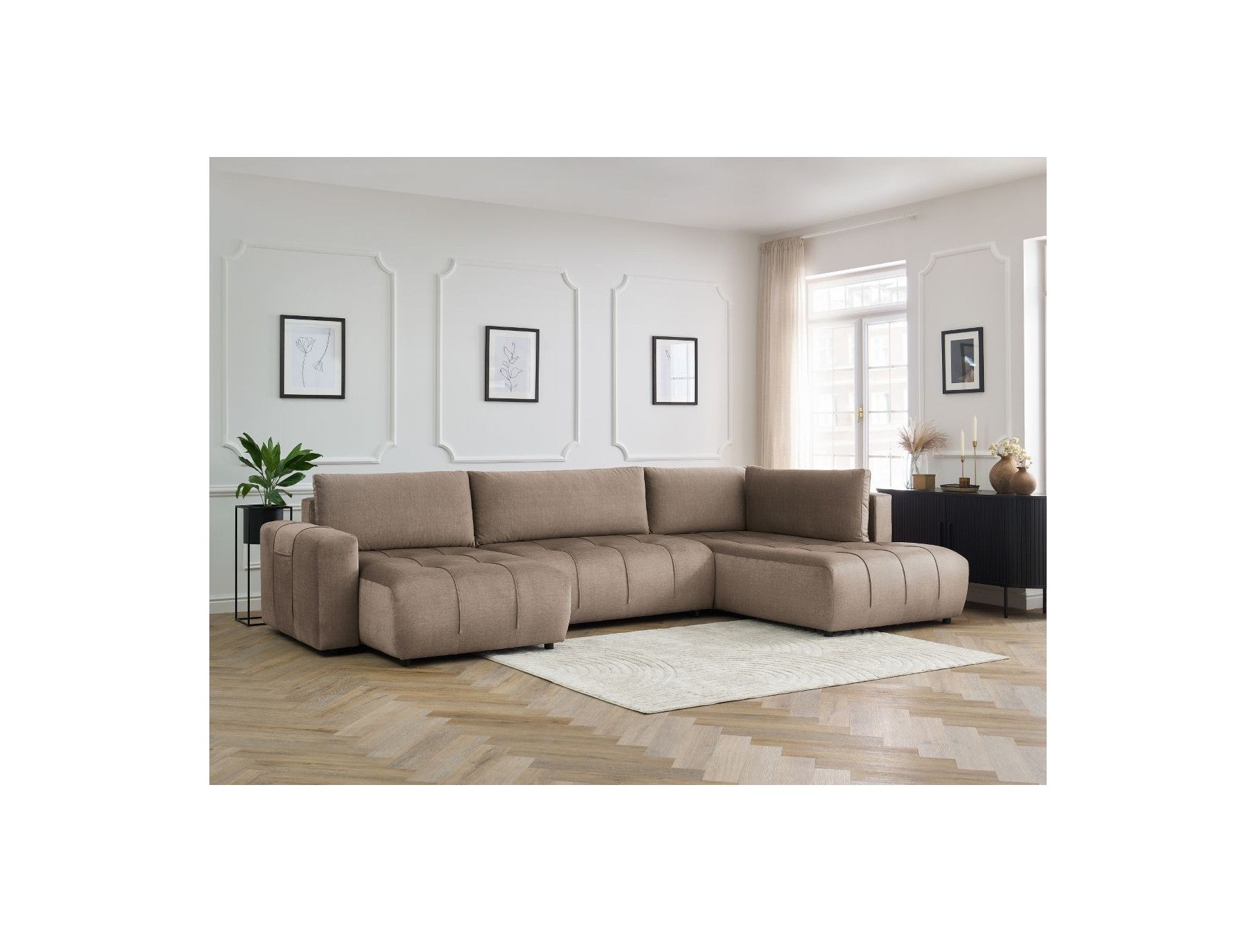 Arsene - Panoramic Sofa Bed with Storage - Velvet - Left-hand Corner