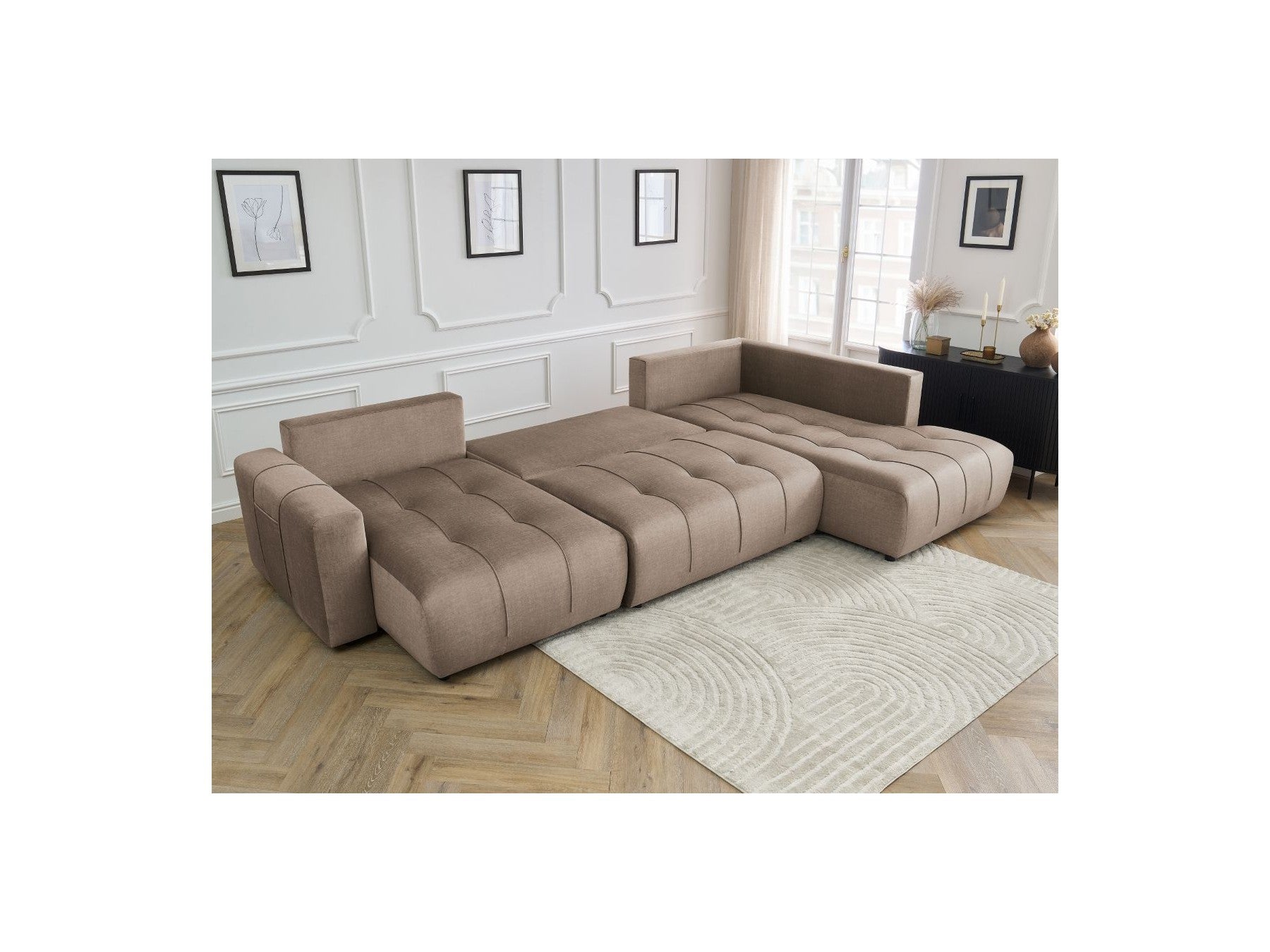 Arsene - Panoramic Sofa Bed with Storage - Velvet - Left-hand Corner