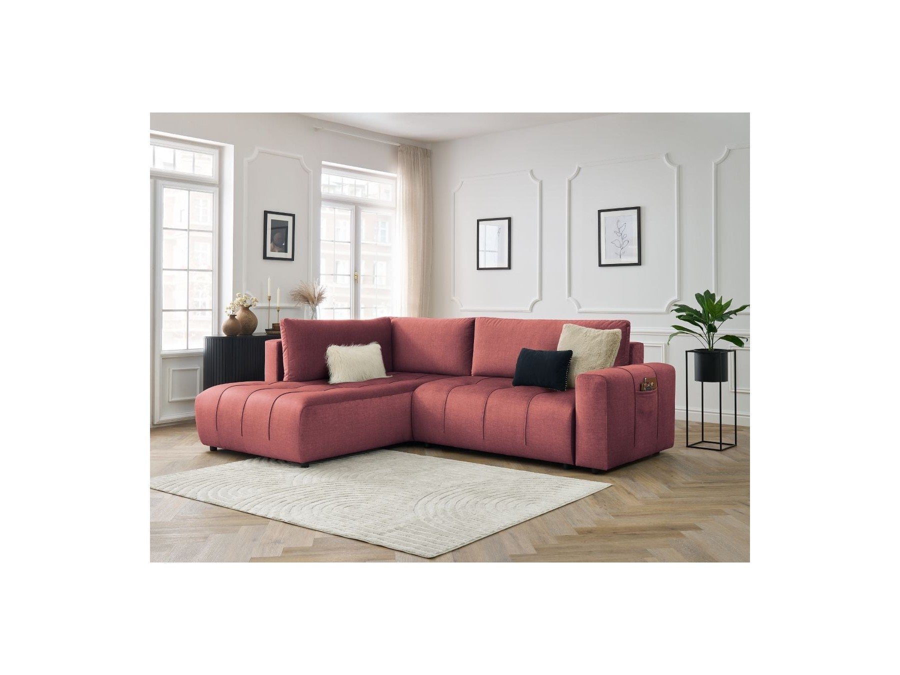 Arsene - Canapé D'Angle L Convertible Coffre - Velours - Angle Gauche