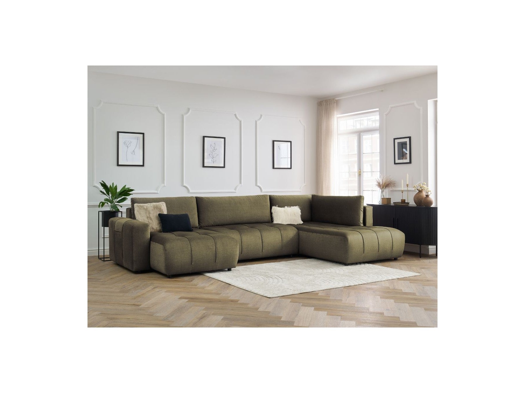Arsene - Panoramic Sofa Bed with Storage - Velvet - Left-hand Corner
