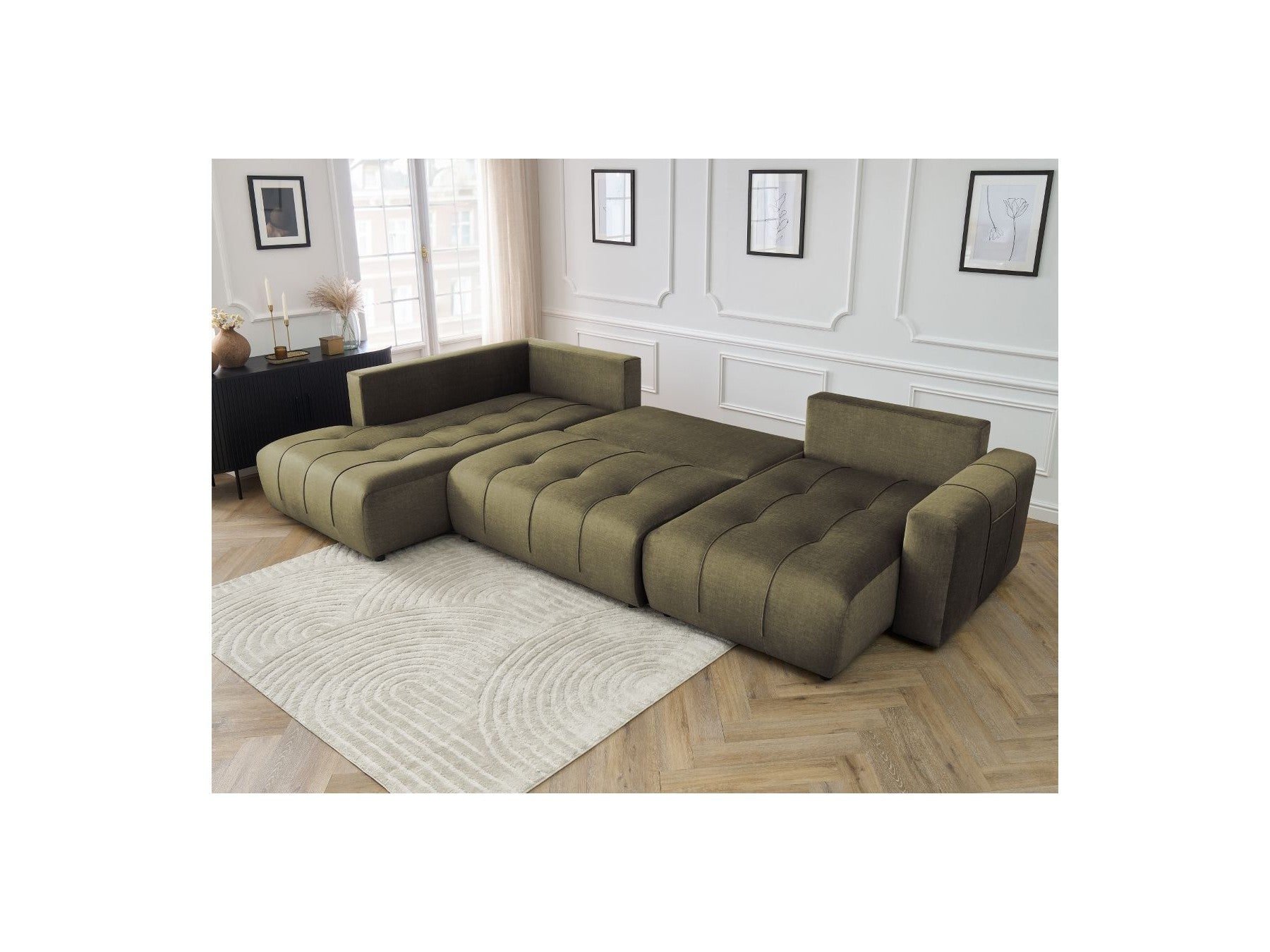 Arsene - Convertible Panoramic Sofa with Storage - Velvet - Right-hand Corner