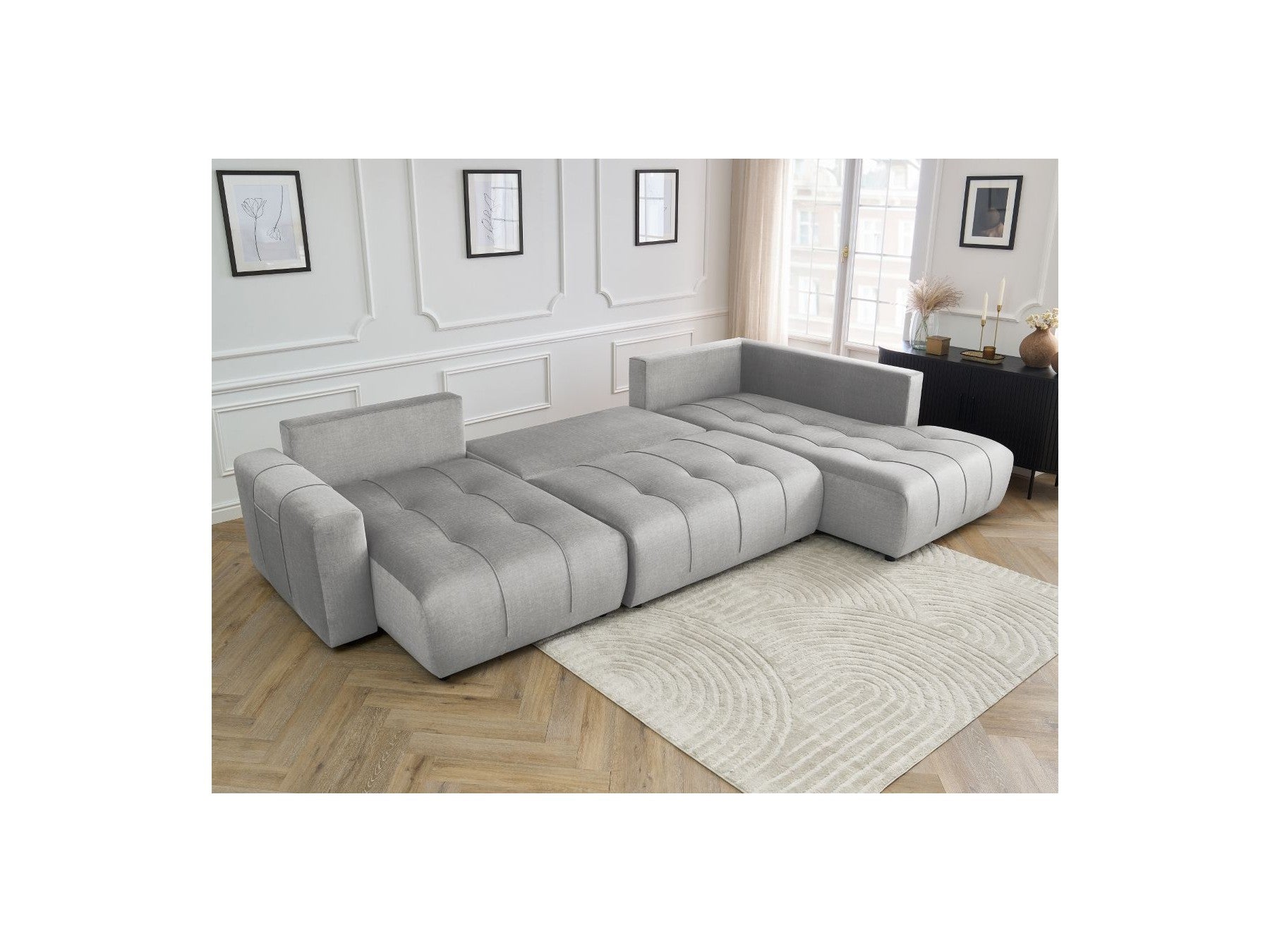 Arsene - Panoramic Sofa Bed with Storage - Velvet - Left-hand Corner