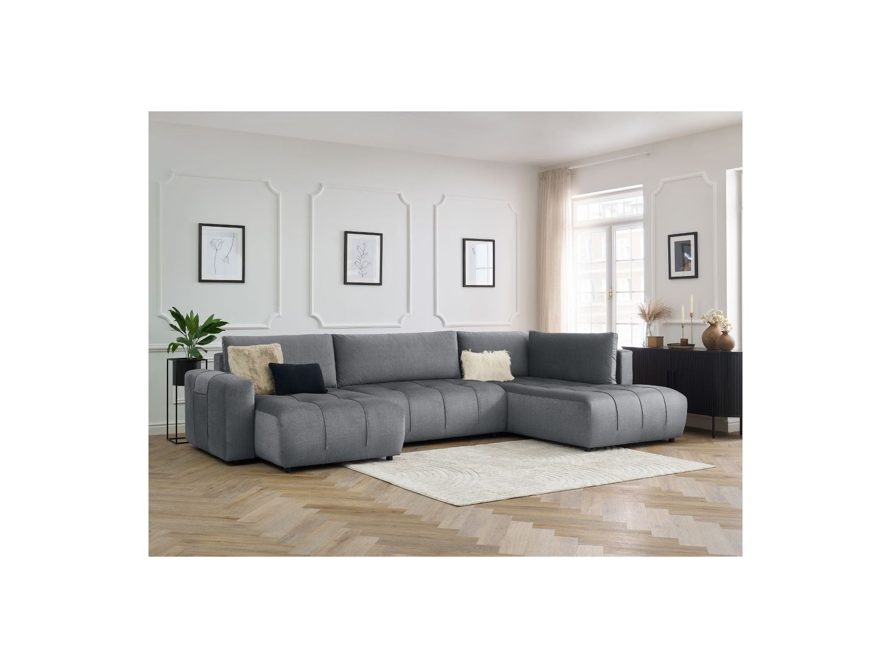 Arsene - Panoramic Sofa Bed with Storage - Velvet - Left-hand Corner