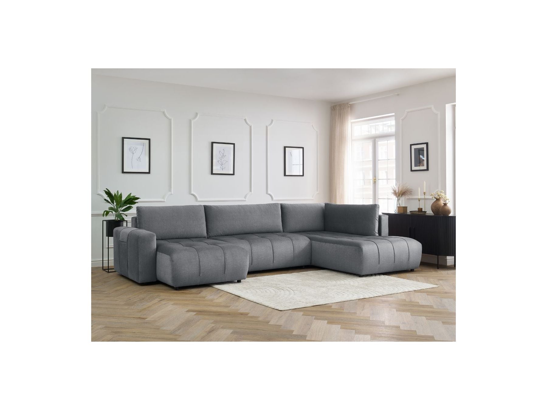 Arsene - Panoramic Sofa Bed with Storage - Velvet - Left-hand Corner