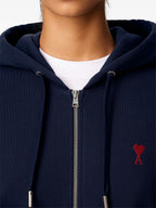 Ami Paris - Ami De Coeur Zipped Hoodie – Navy